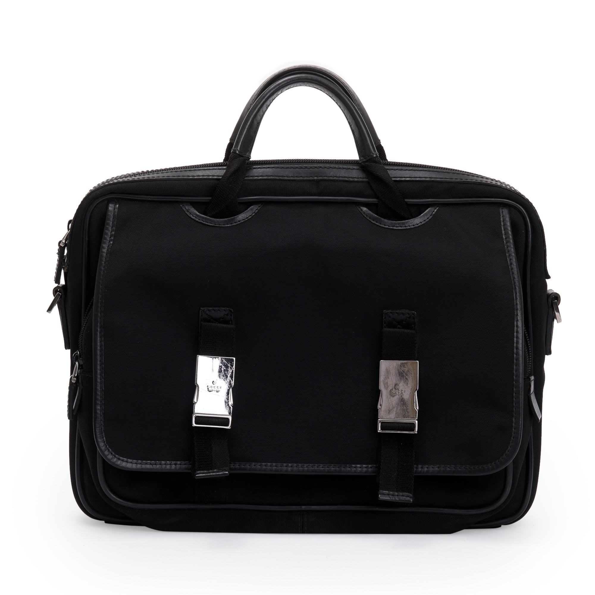 Gucci Black Leather Trimmed Canvas Briefcase