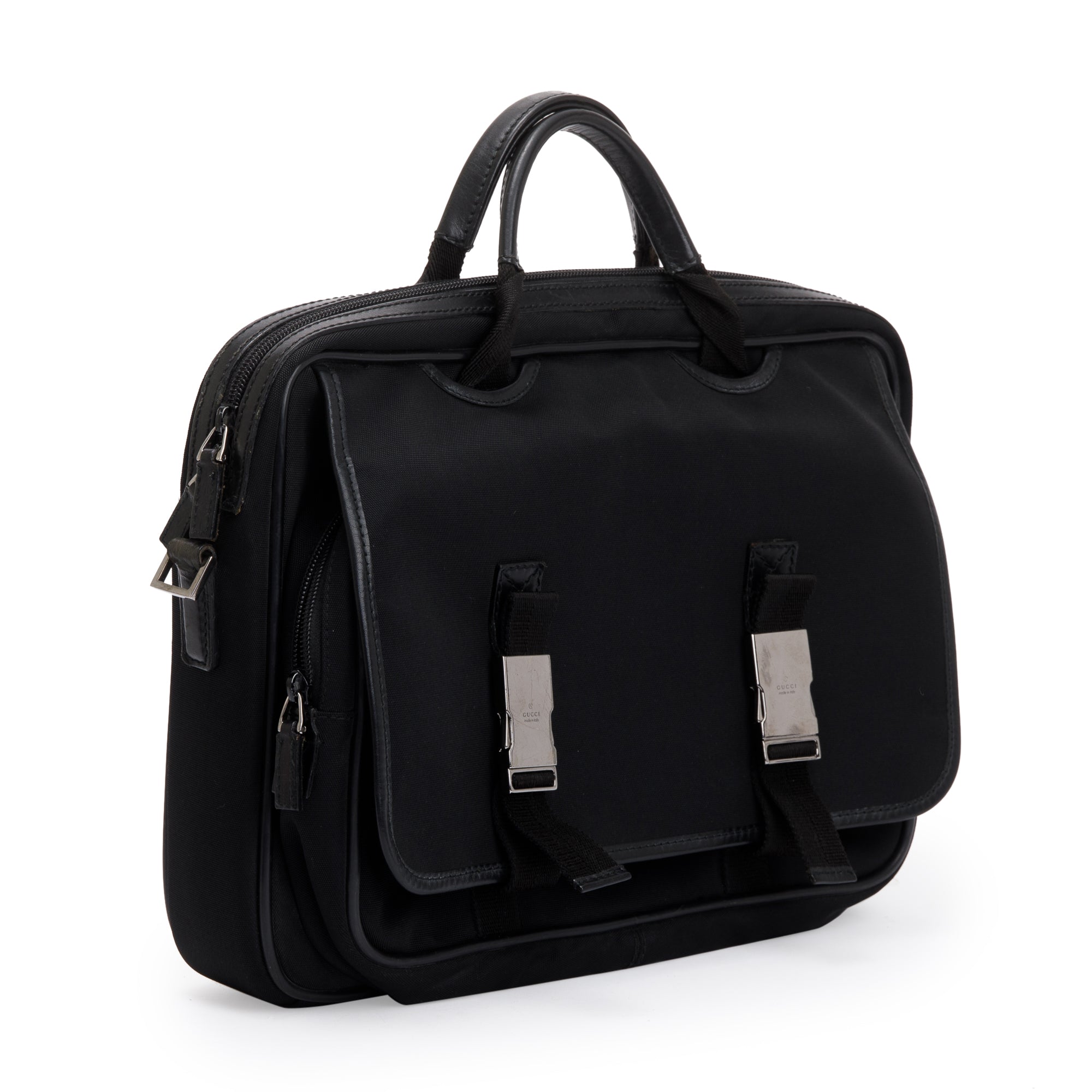 Gucci Black Leather Trimmed Canvas Briefcase