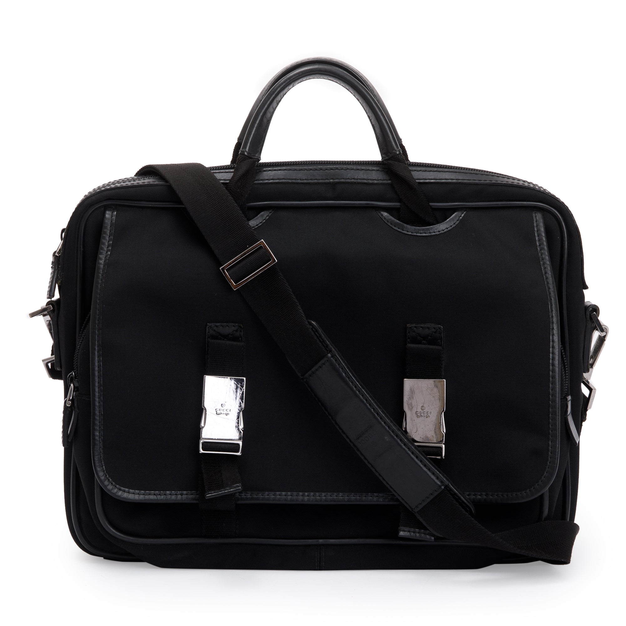 Gucci Black Leather Trimmed Canvas Briefcase