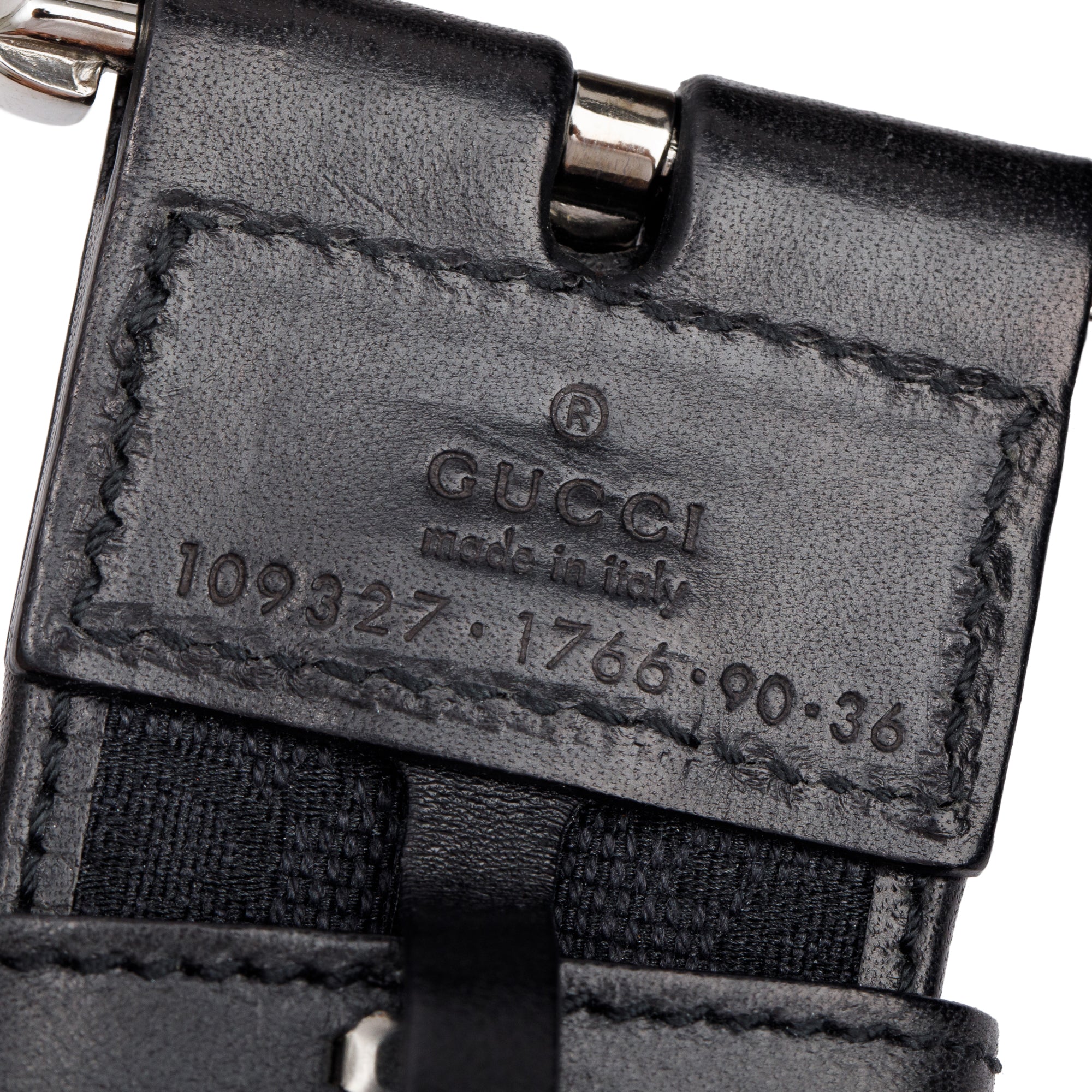 Gucci Black Leather Trimmed GG Canvas Belt, Size 90 36