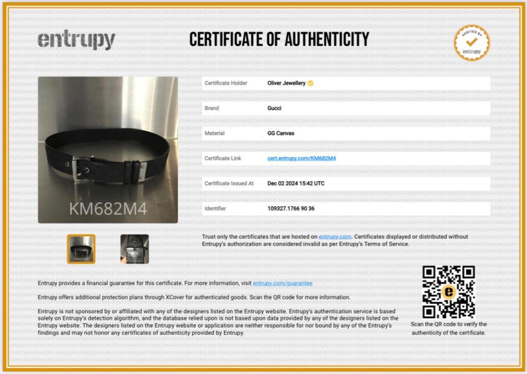 Gucci Black Leather Trimmed GG Canvas Belt, Size 90 36