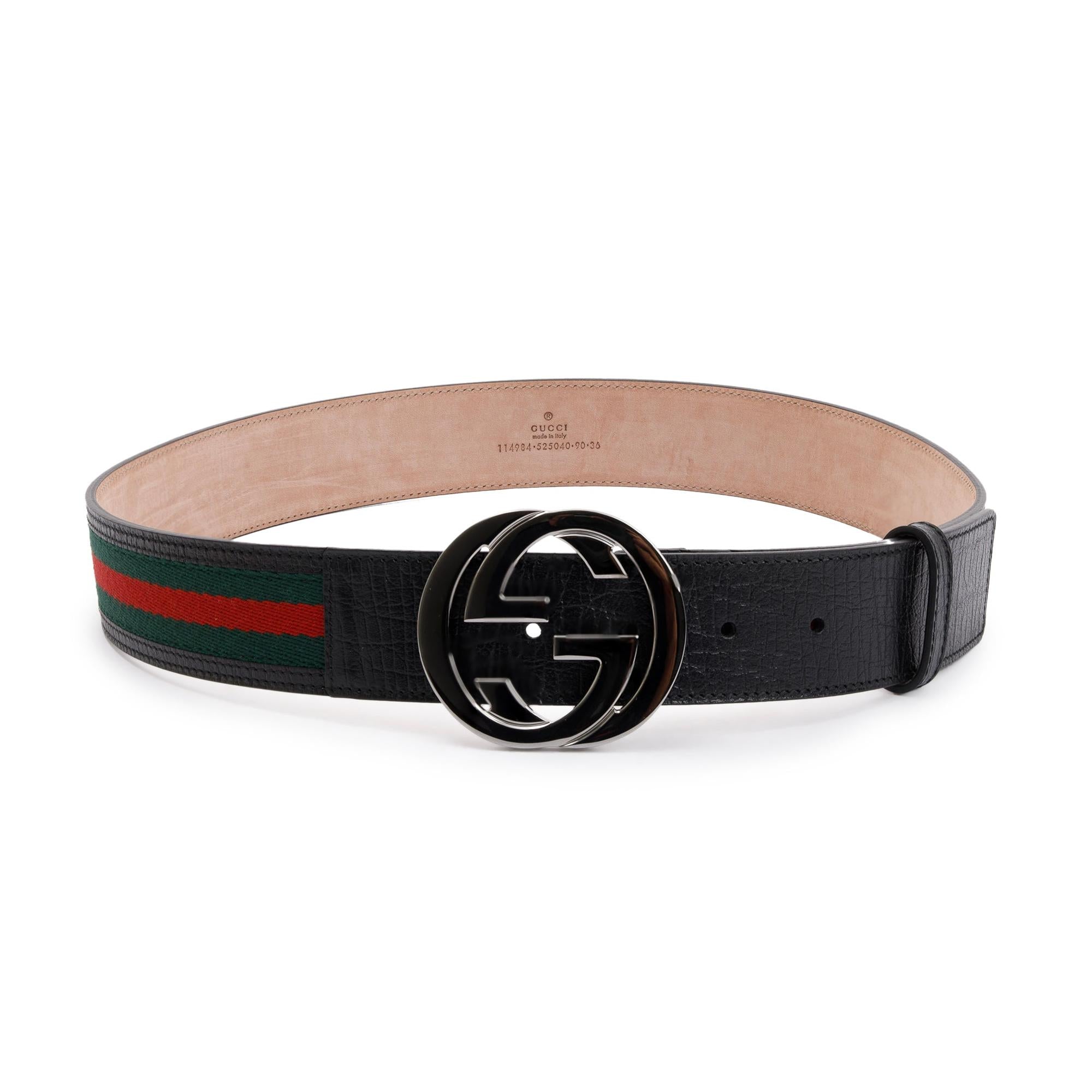 Gucci Black Leather & Web Belt with Double G Buckle