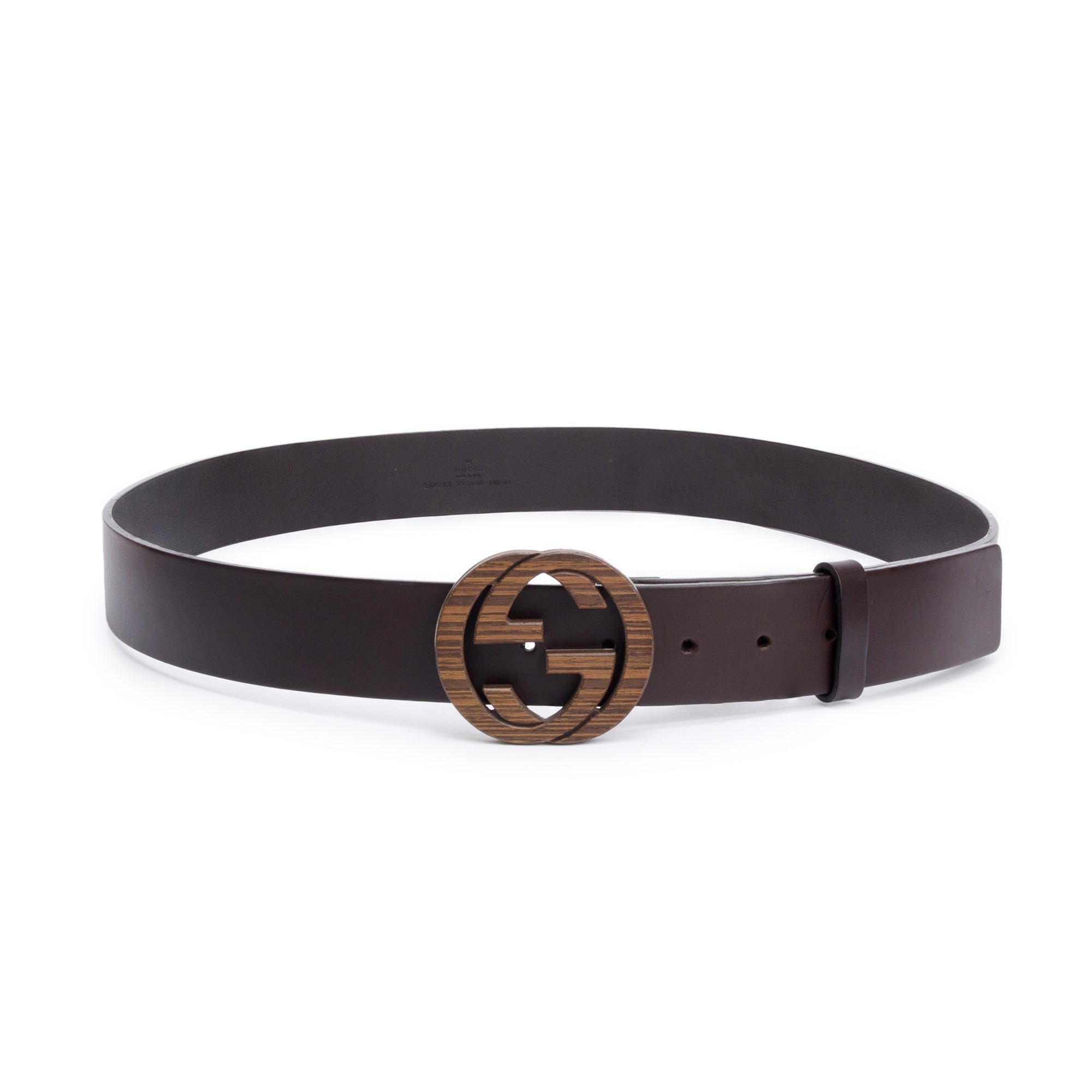 Gucci Black Leather Wooden Interlocking G Belt 110 44