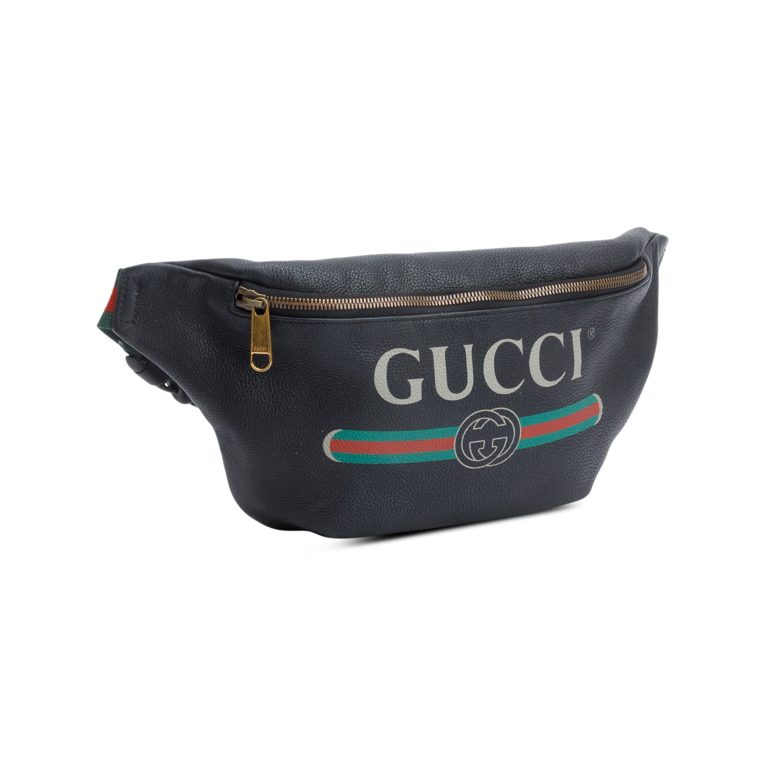 Gucci Black Logo Print Leather Large Belt Bag