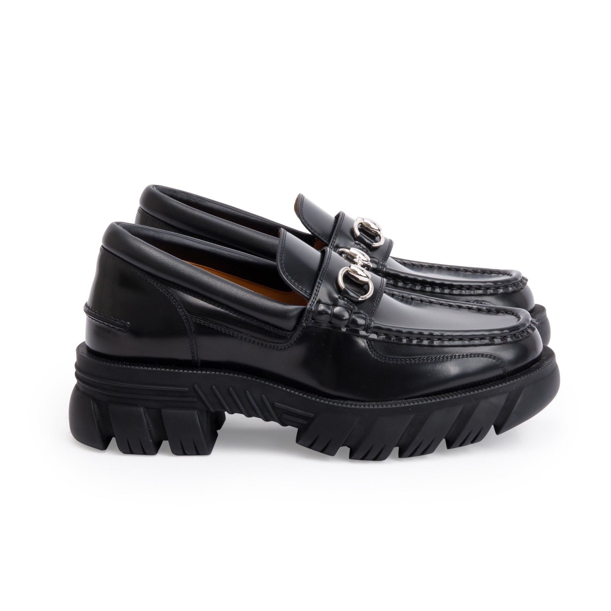 Gucci Black Magnum Calfskin Leather Horsebit Accent Samoa Platform