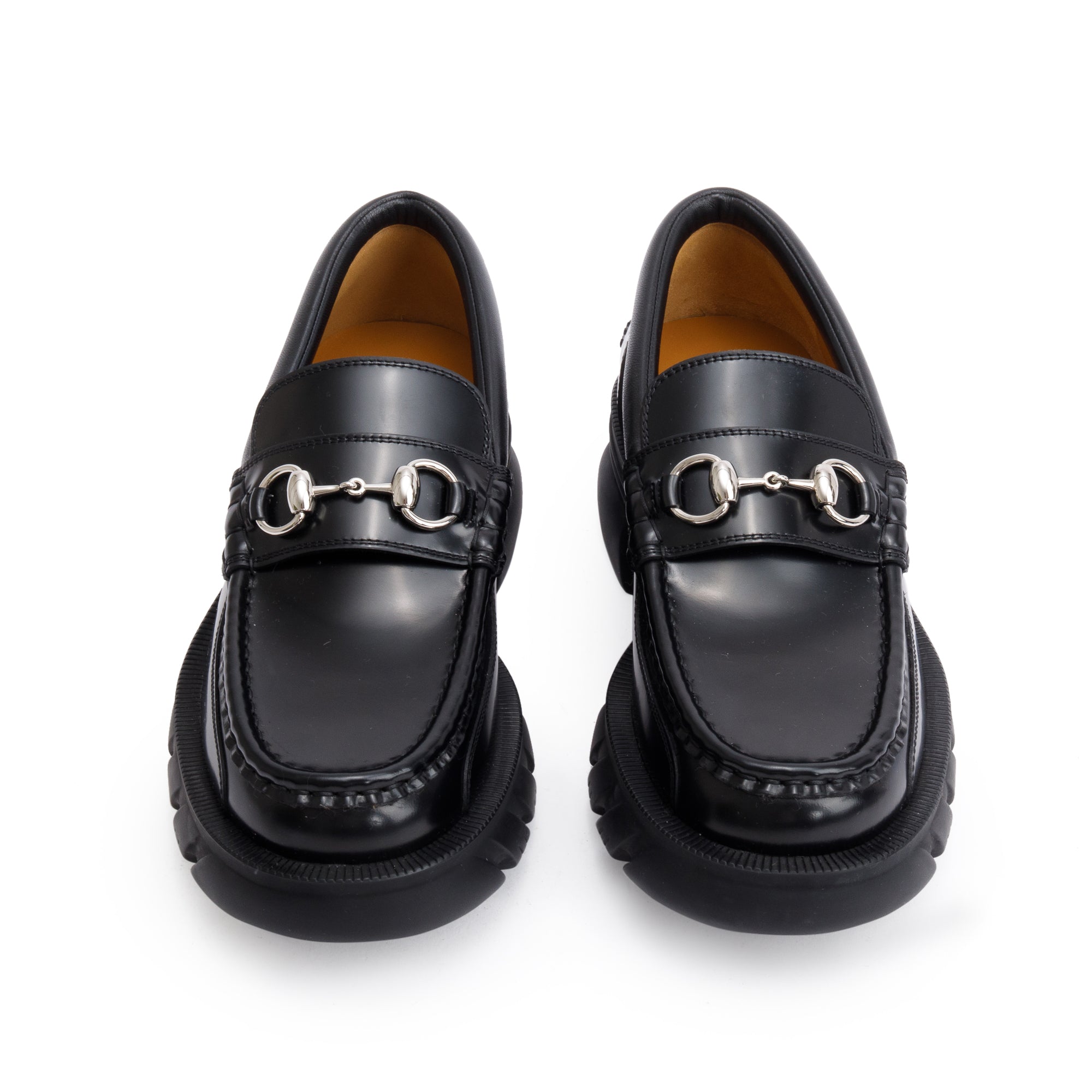 Gucci Black Magnum Calfskin Leather Horsebit Accent Samoa Platform Chunky Loafers, Size 5.5 w/ Box