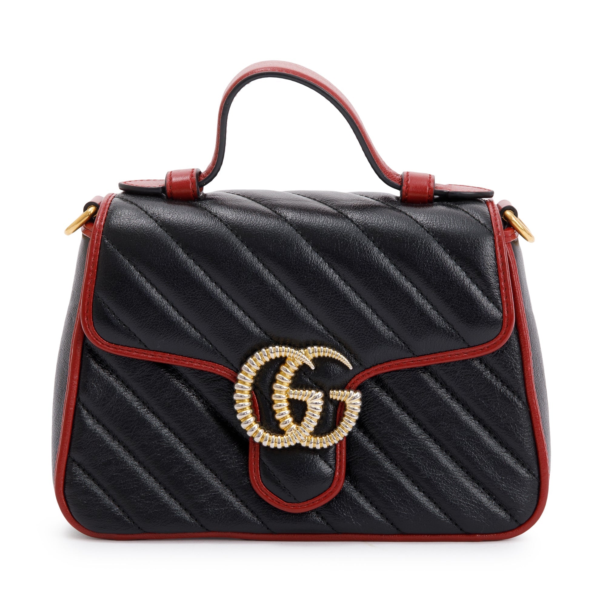 Gucci Black Matelasse Diagonal Mini Torchon GG Marmont Top Handle Bag w/ Strap