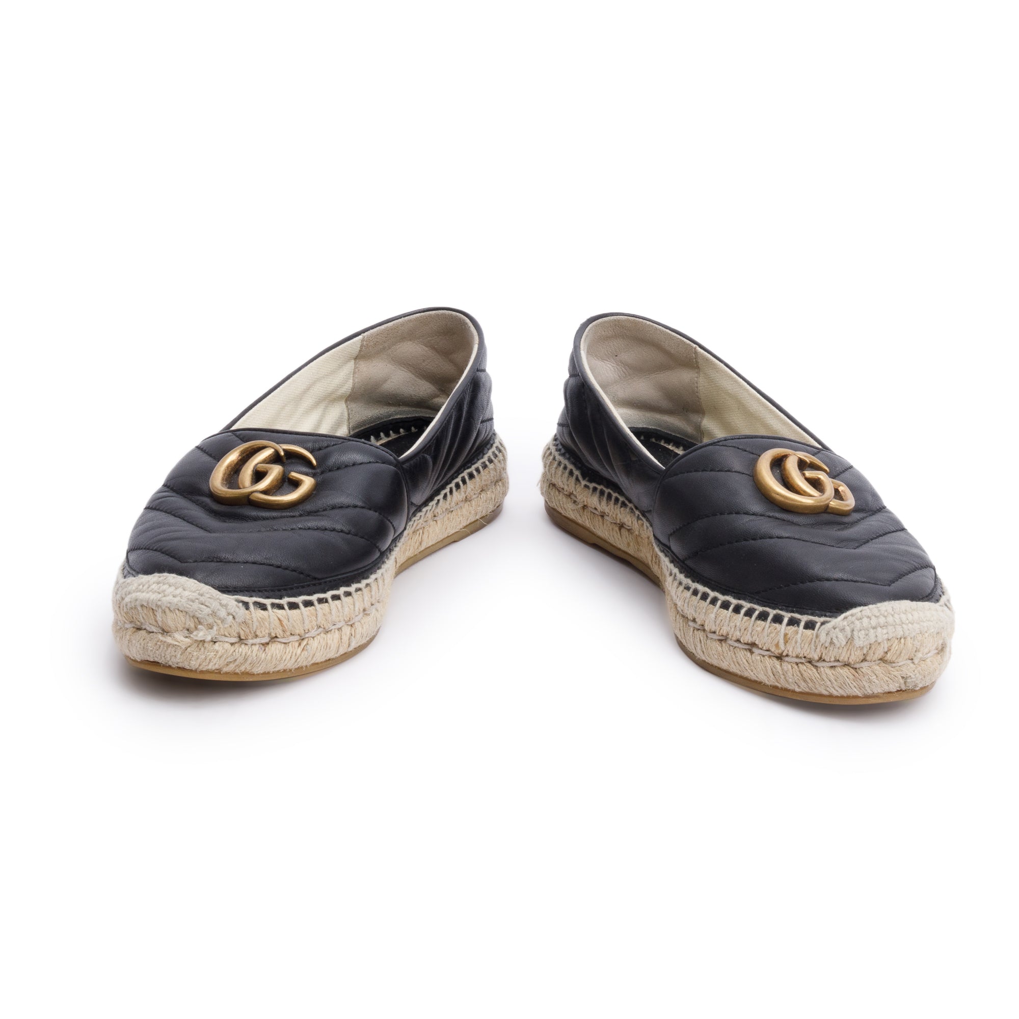 Gucci Black Matelasse Nappa Leather GG Marmont Espadrille, Size 37.5