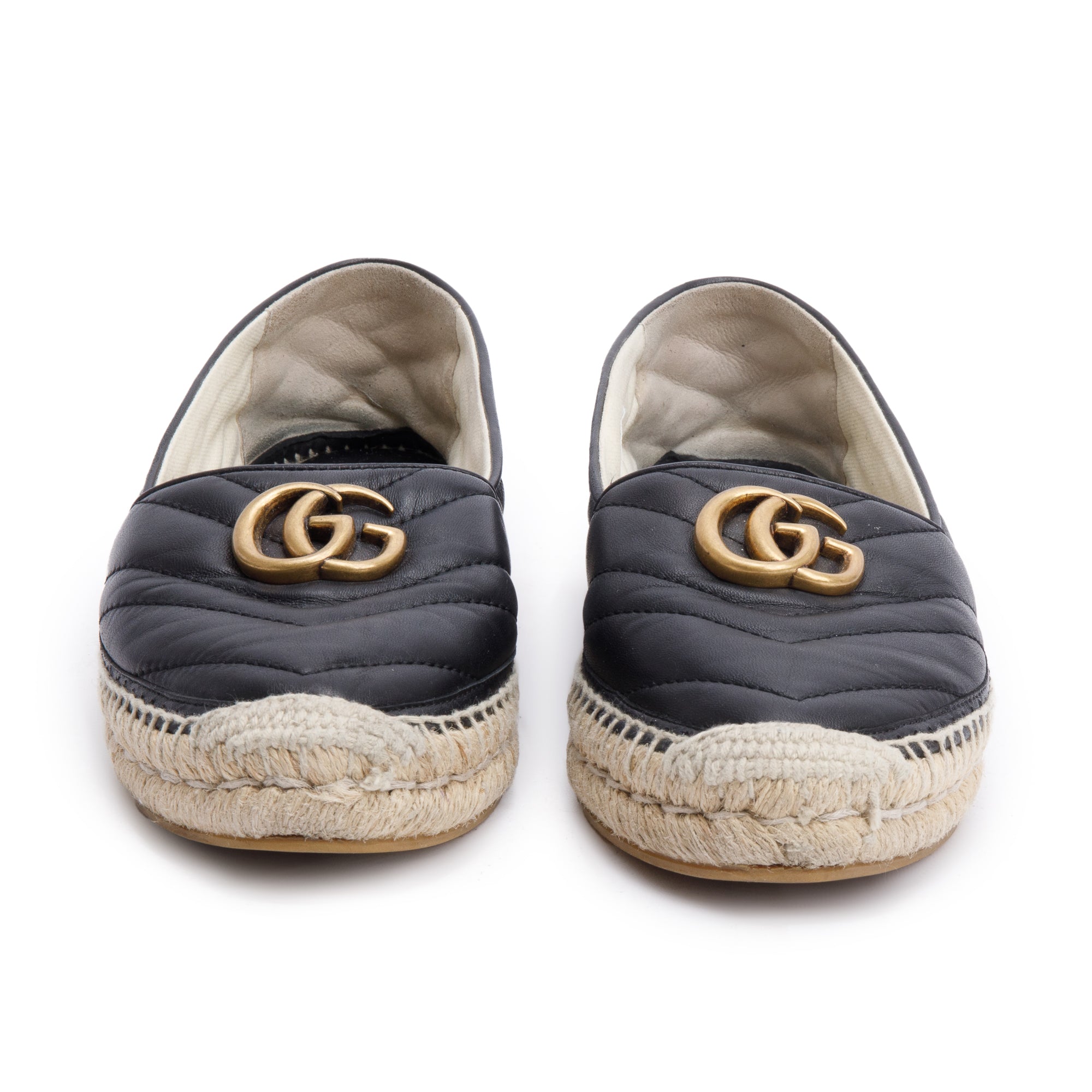 Gucci Black Matelasse Nappa Leather GG Marmont Espadrille, Size 37.5