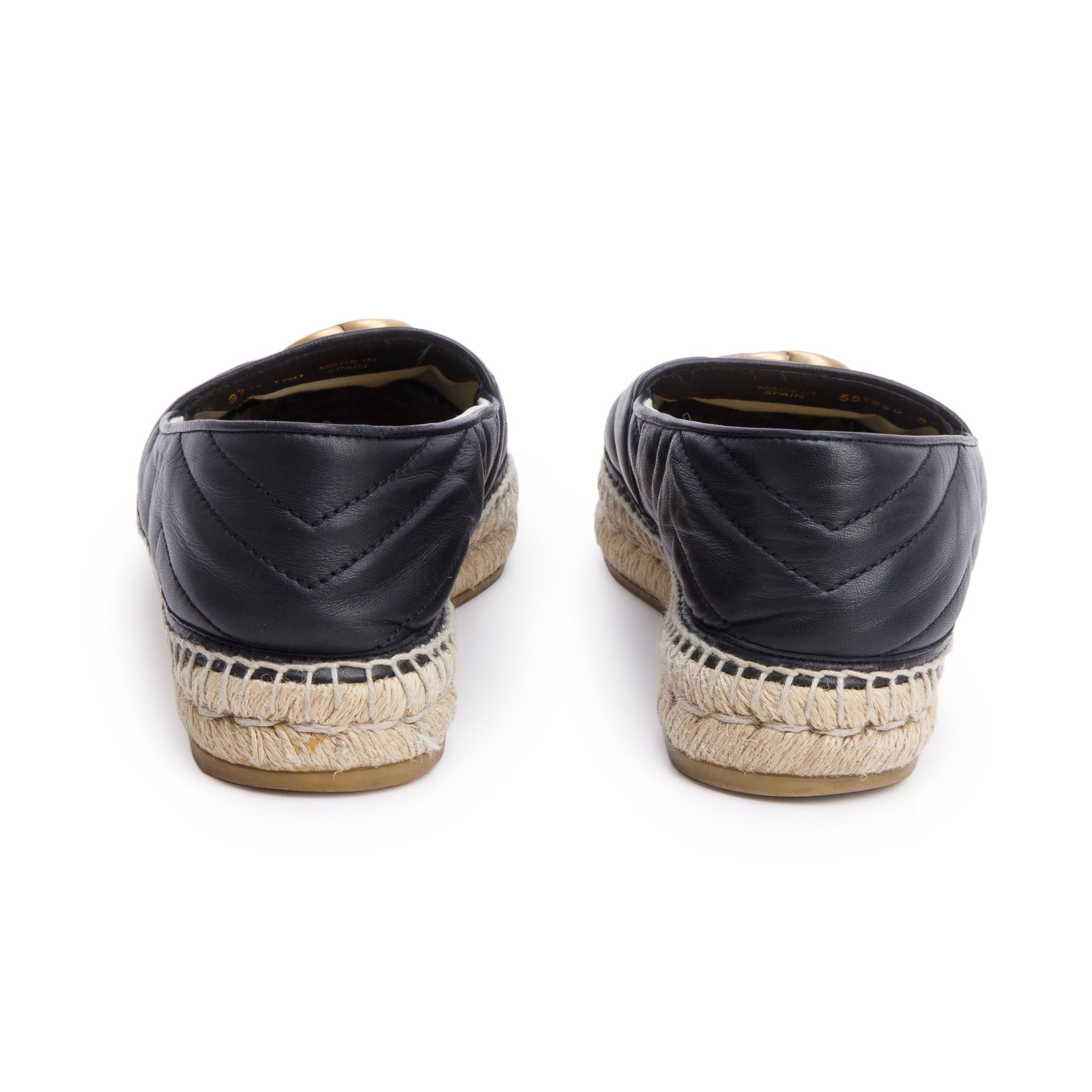 Gucci Black Matelasse Nappa Leather GG Marmont Espadrille, Size 37.5