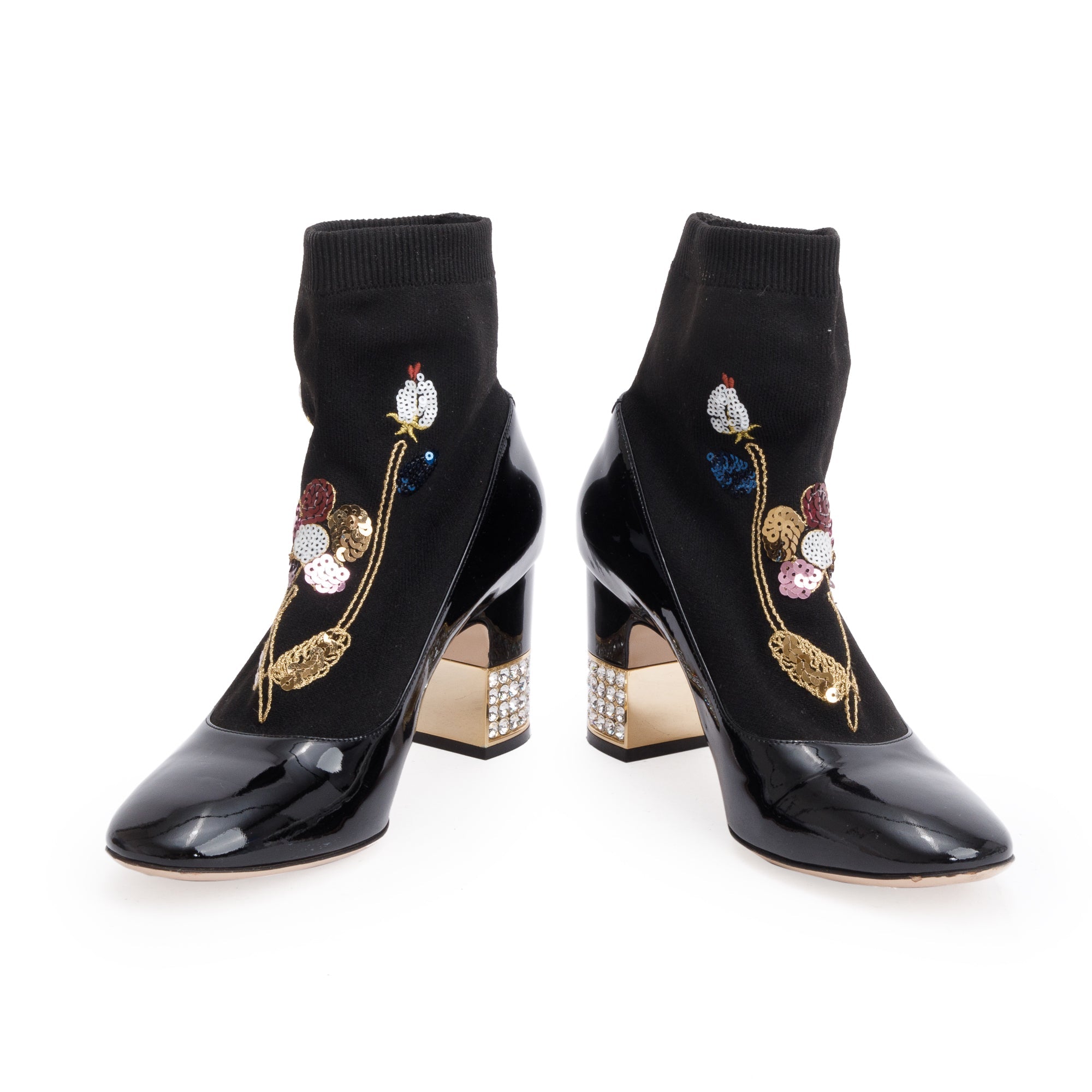 Gucci Black Patent Leather Crystal Sock Boots, Size 38
