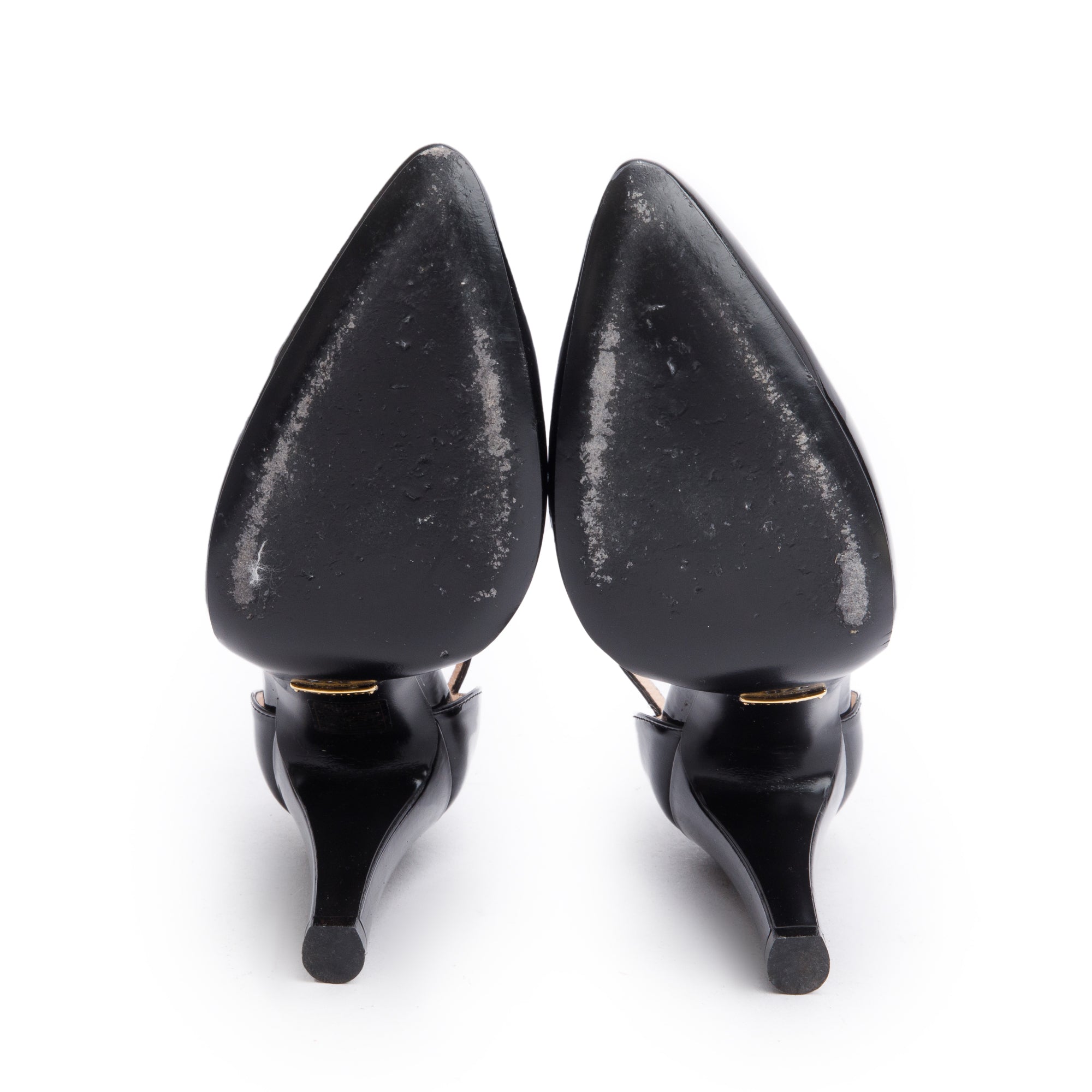 Gucci Black Patent Leather GG Indya Ankle Wrap Pumps, Size 37.5 w/ Box