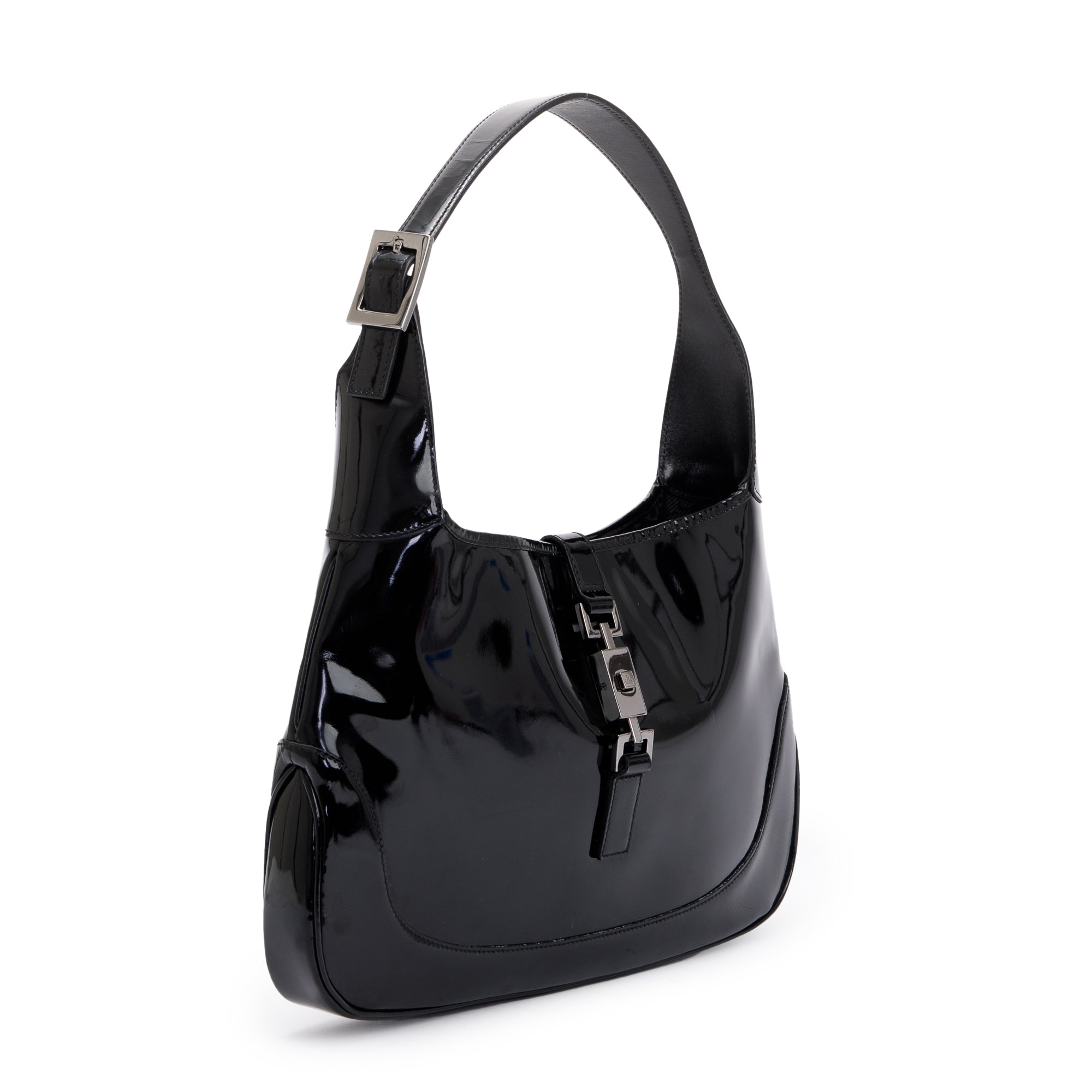 Gucci Black Patent Leather Medium Jackie Hobo Bag