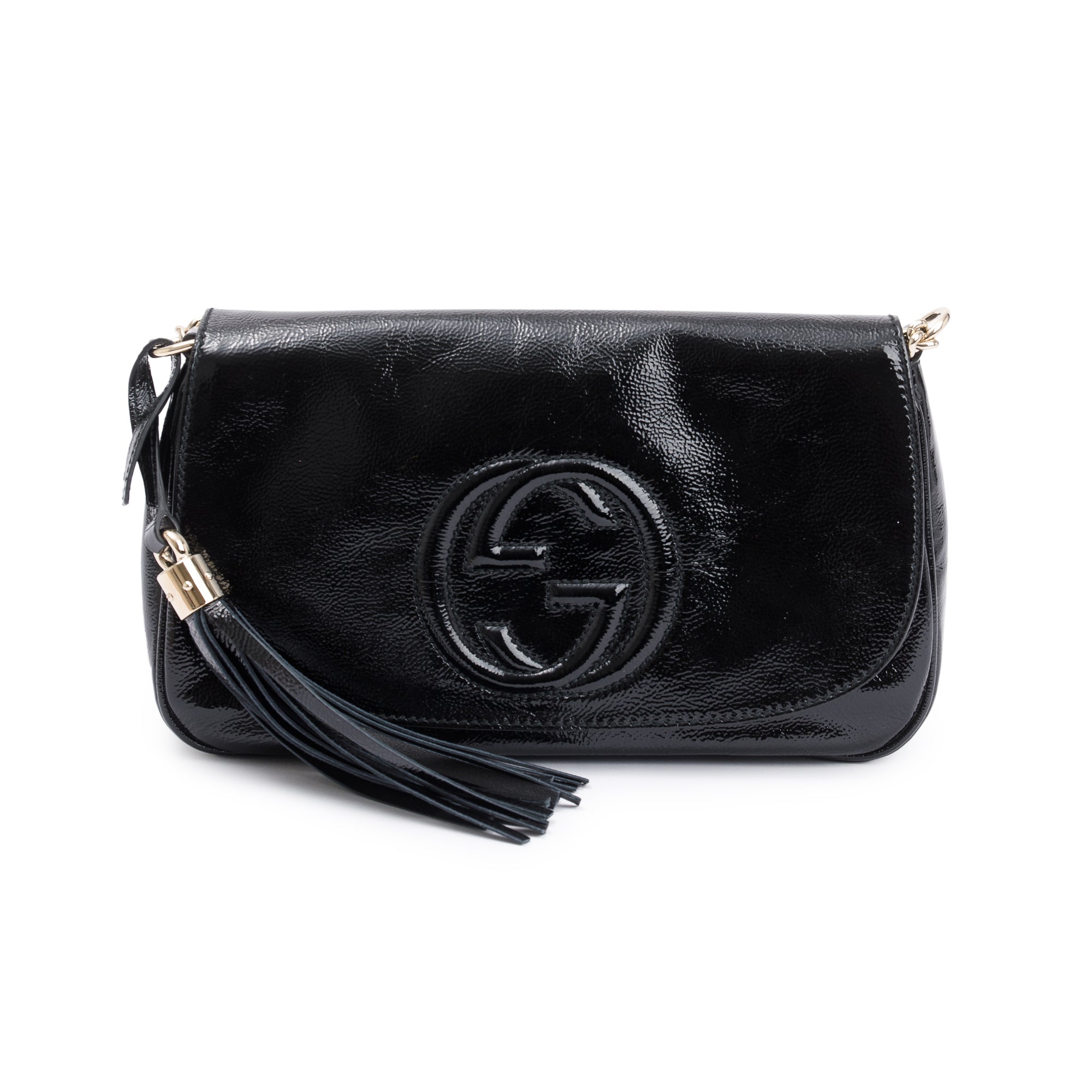 Gucci Black Patent Leather Medium Soho Chain Crossbody Bag