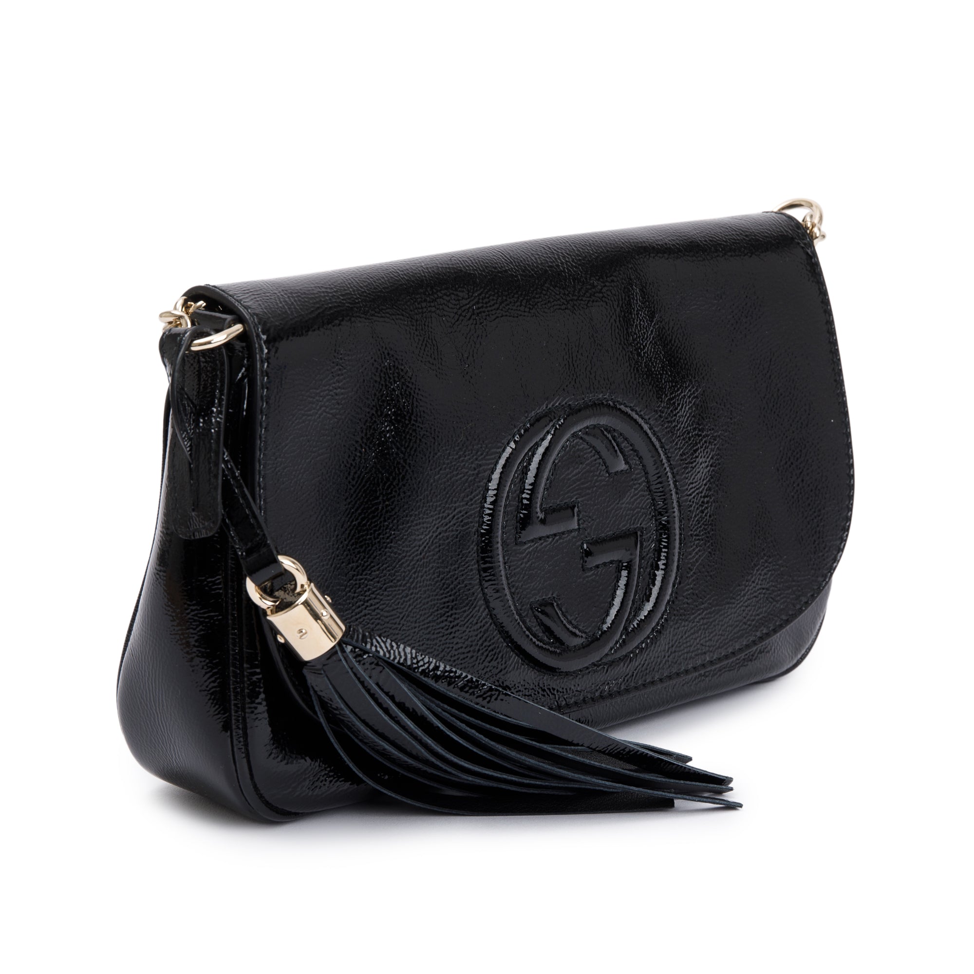 Gucci Black Patent Leather Medium Soho Chain Crossbody Bag