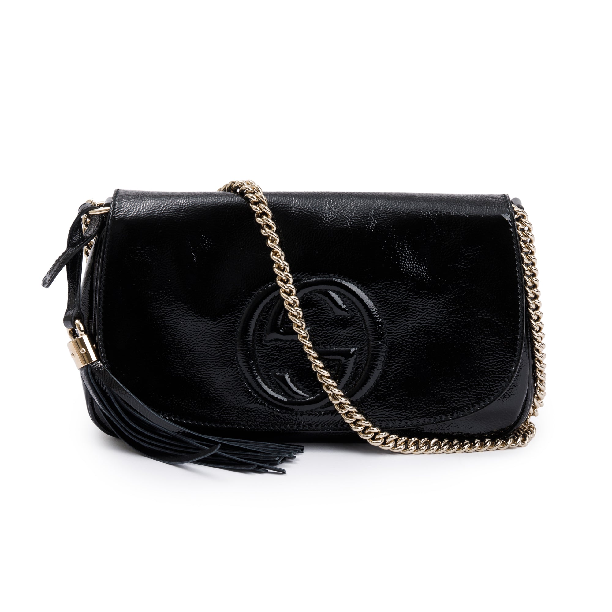 Gucci Black Patent Leather Medium Soho Chain Crossbody Bag