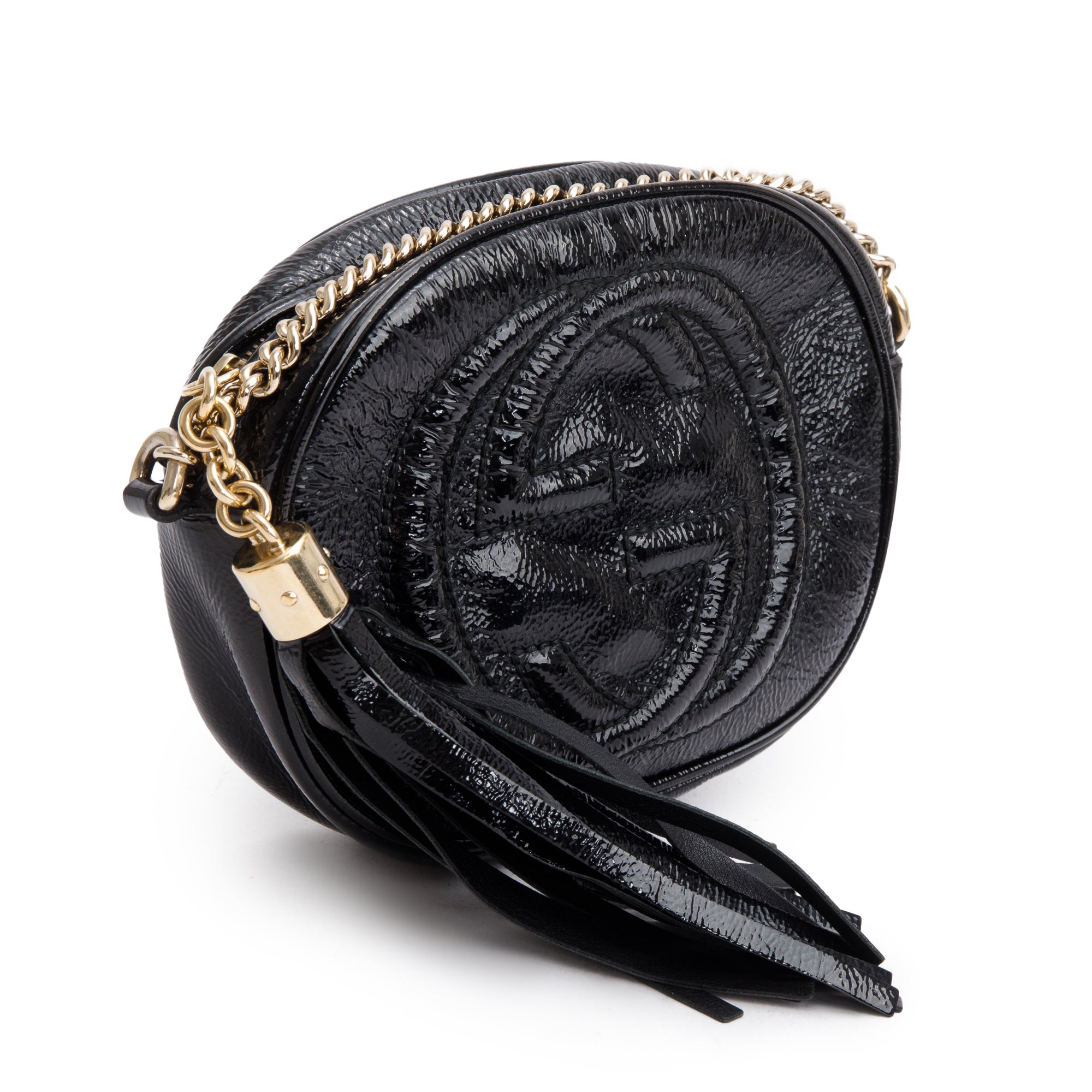 Gucci Black Patent Leather Mini Soho Chain Crossbody Bag