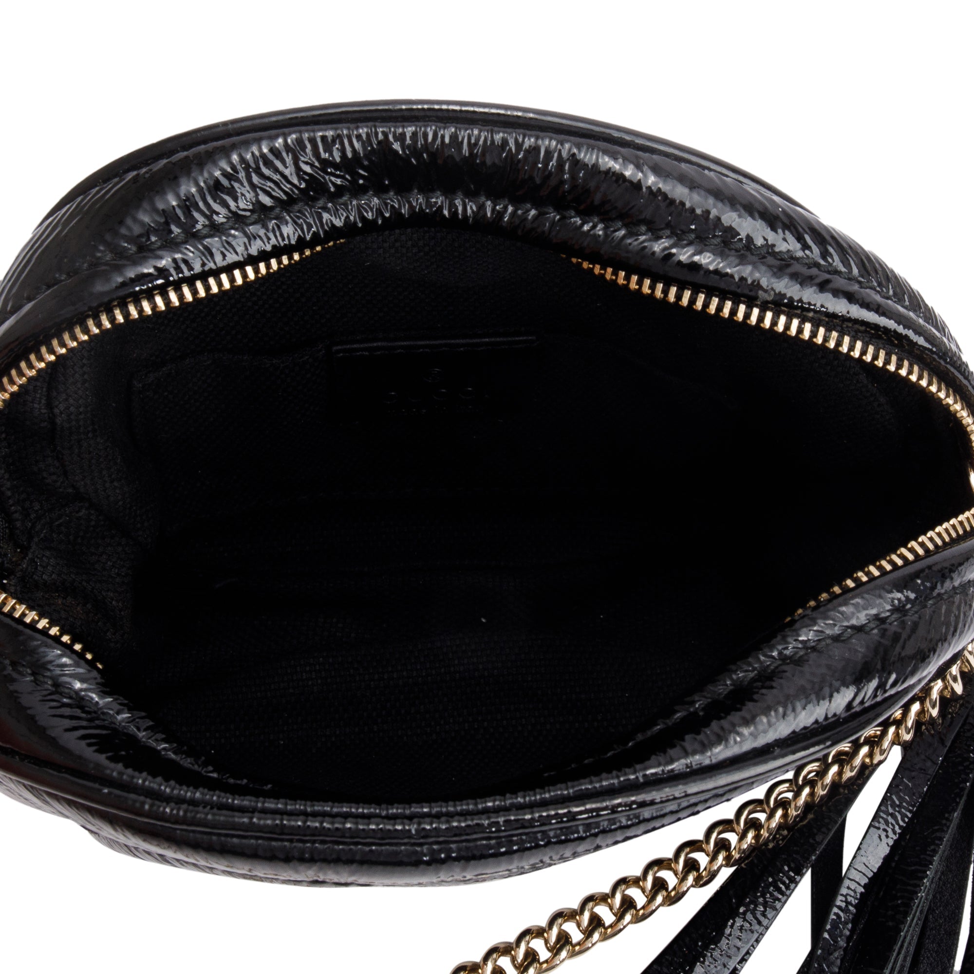 Gucci Black Patent Leather Mini Soho Chain Crossbody Bag