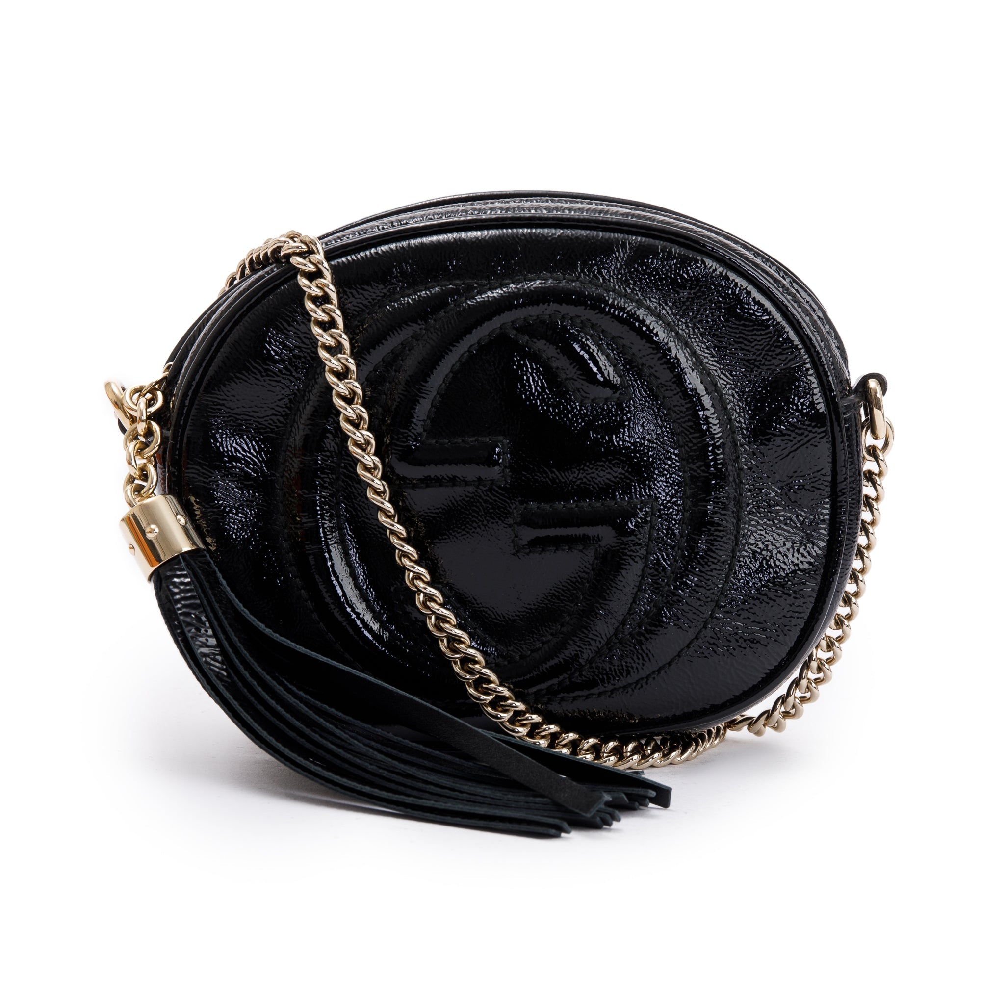 Gucci Black Patent Leather Mini Soho Chain Crossbody Bag