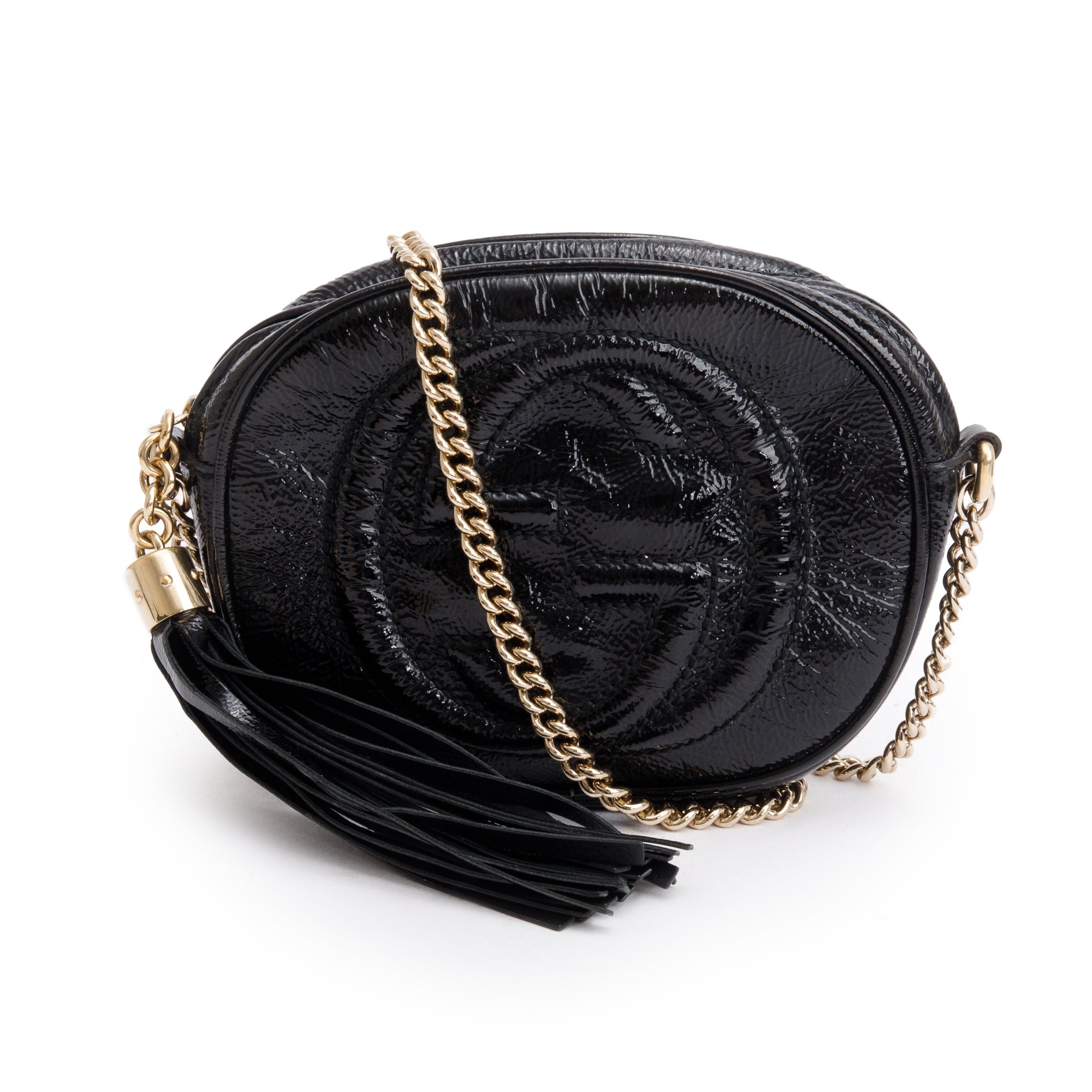 Gucci Black Patent Leather Mini Soho Chain Crossbody Bag
