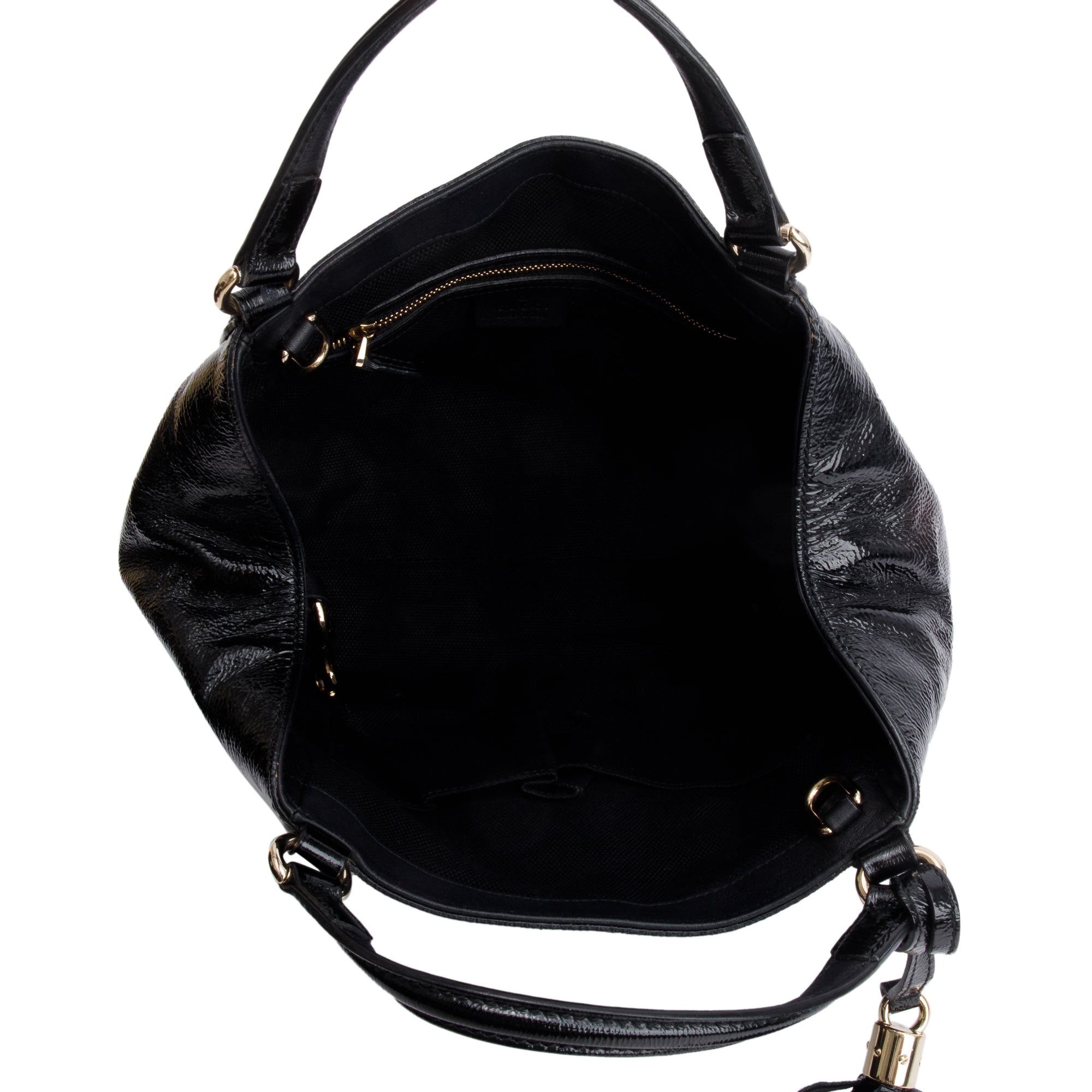 Gucci Black Patent Leather Small Convertible Soho Hobo Bag w/ Strap