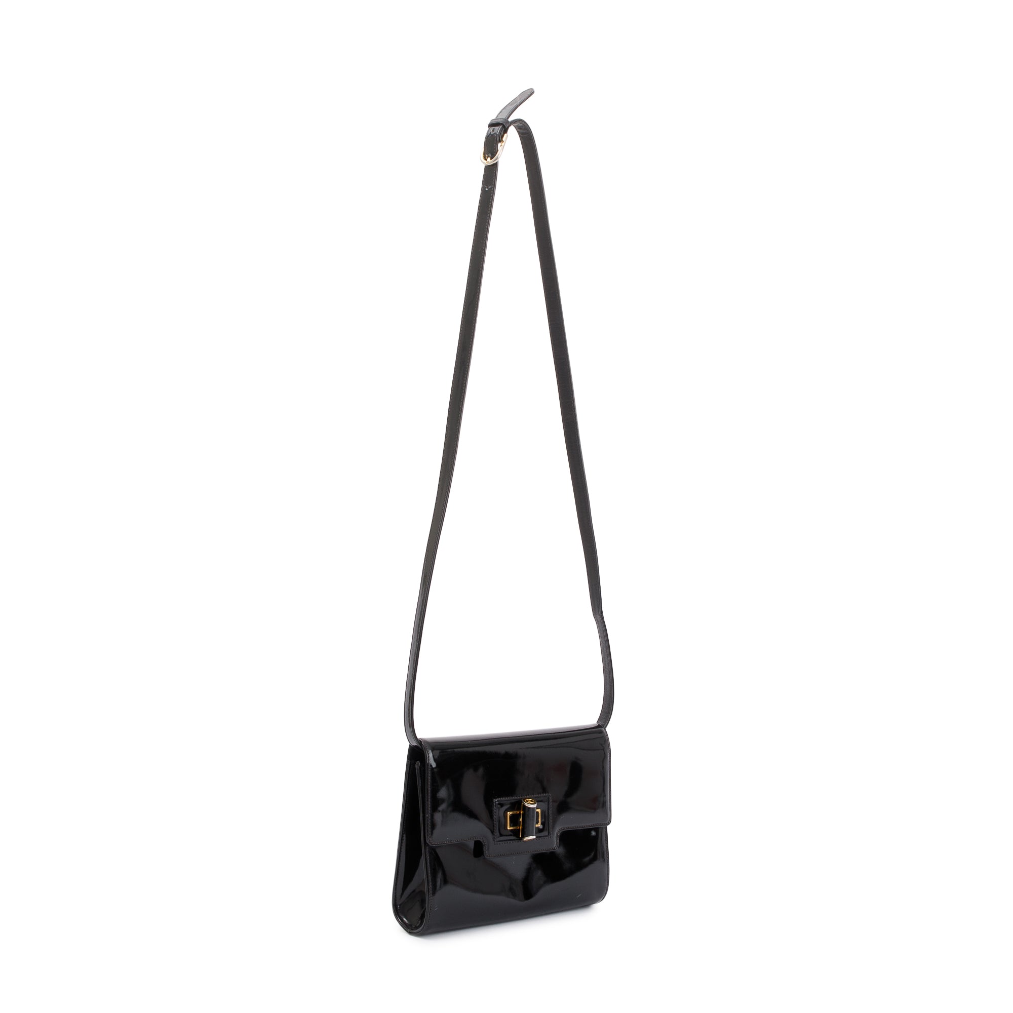 Gucci Black Patent Leather Vintage Crossbody Flap Bag