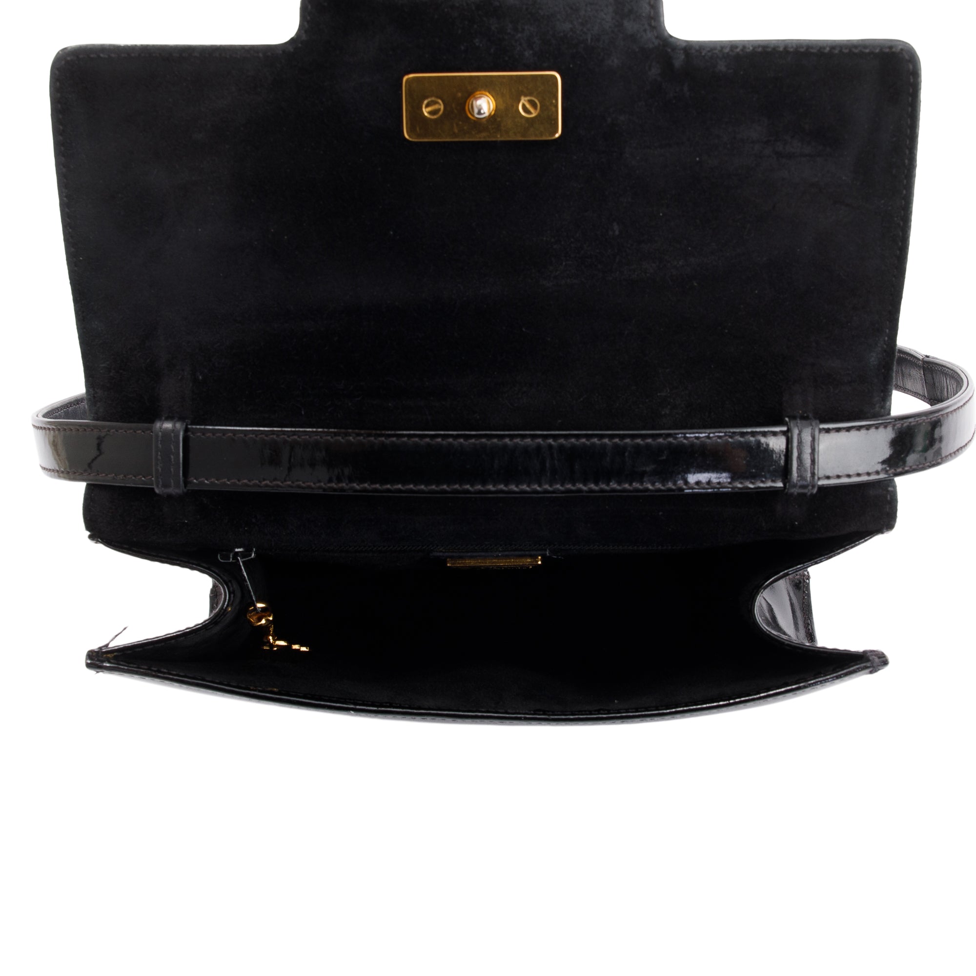 Gucci Black Patent Leather Vintage Crossbody Flap Bag