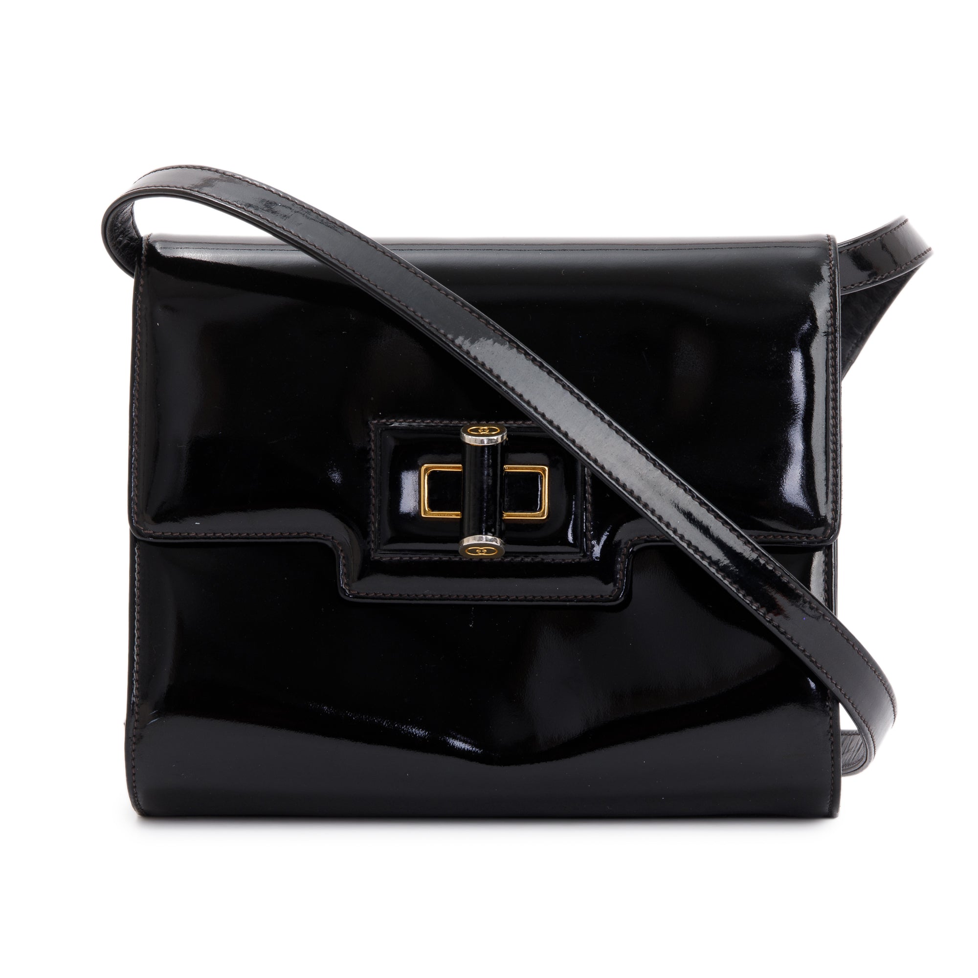 Gucci Black Patent Leather Vintage Crossbody Flap Bag