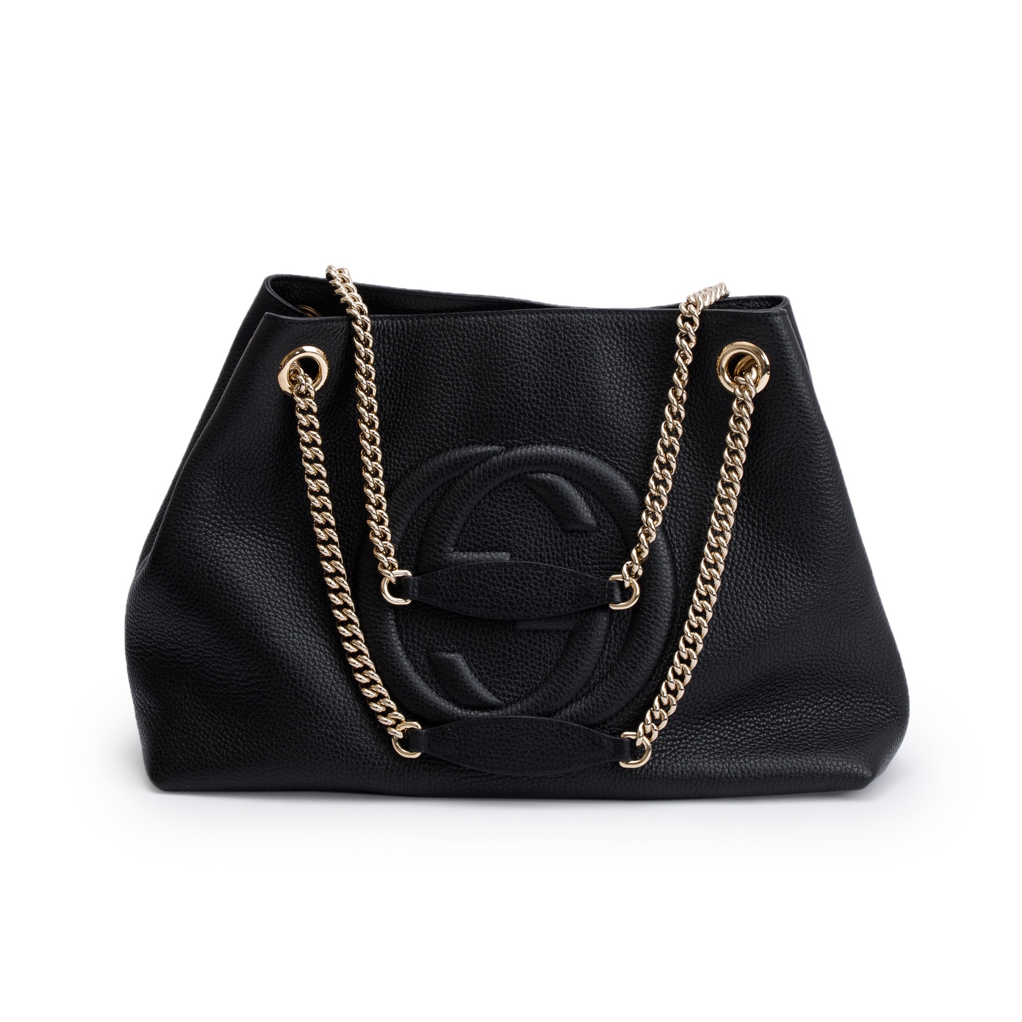 Gucci Black Pebbled Calfksin Leather Medium Soho Chain Tote