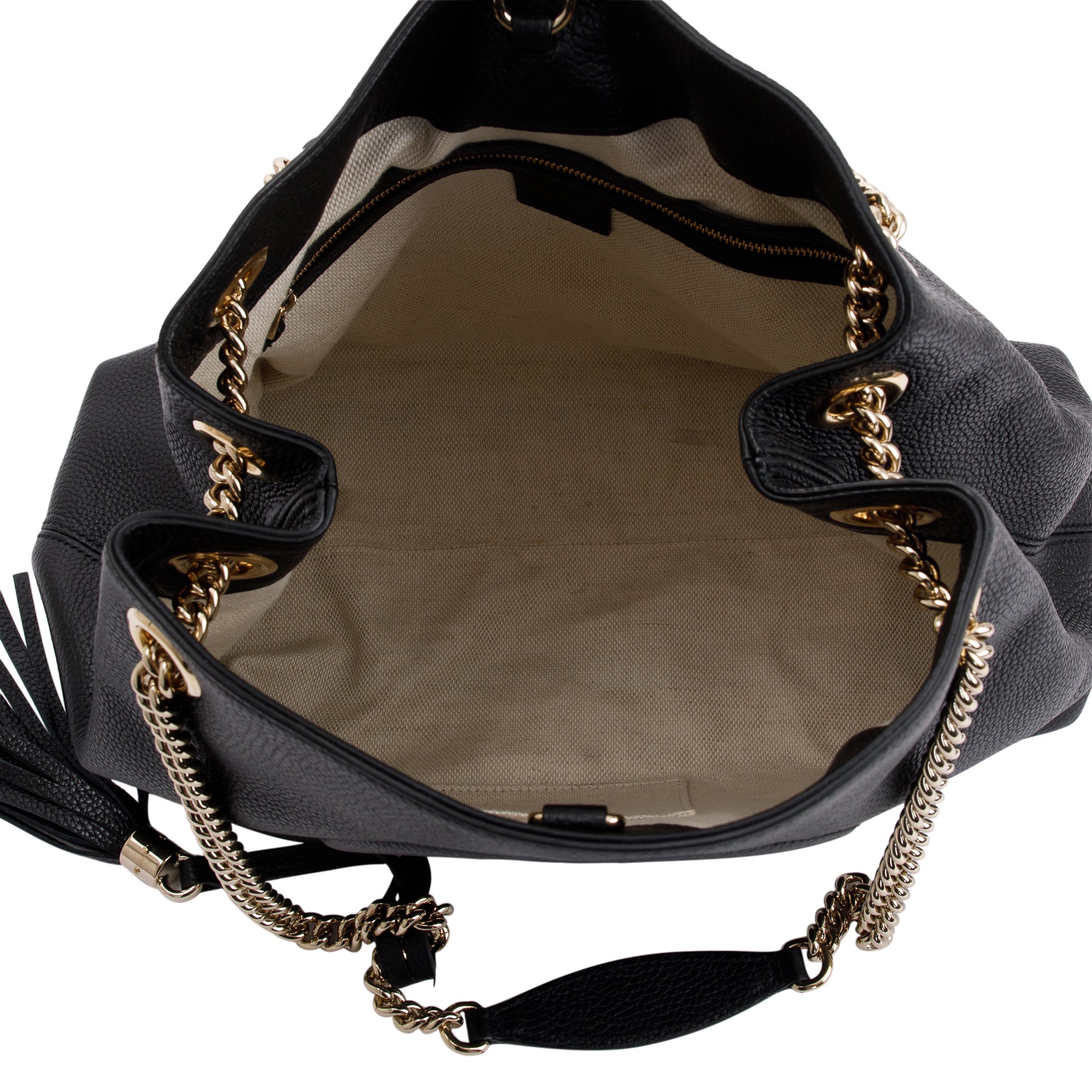 Gucci Black Pebbled Calfksin Leather Medium Soho Chain Tote