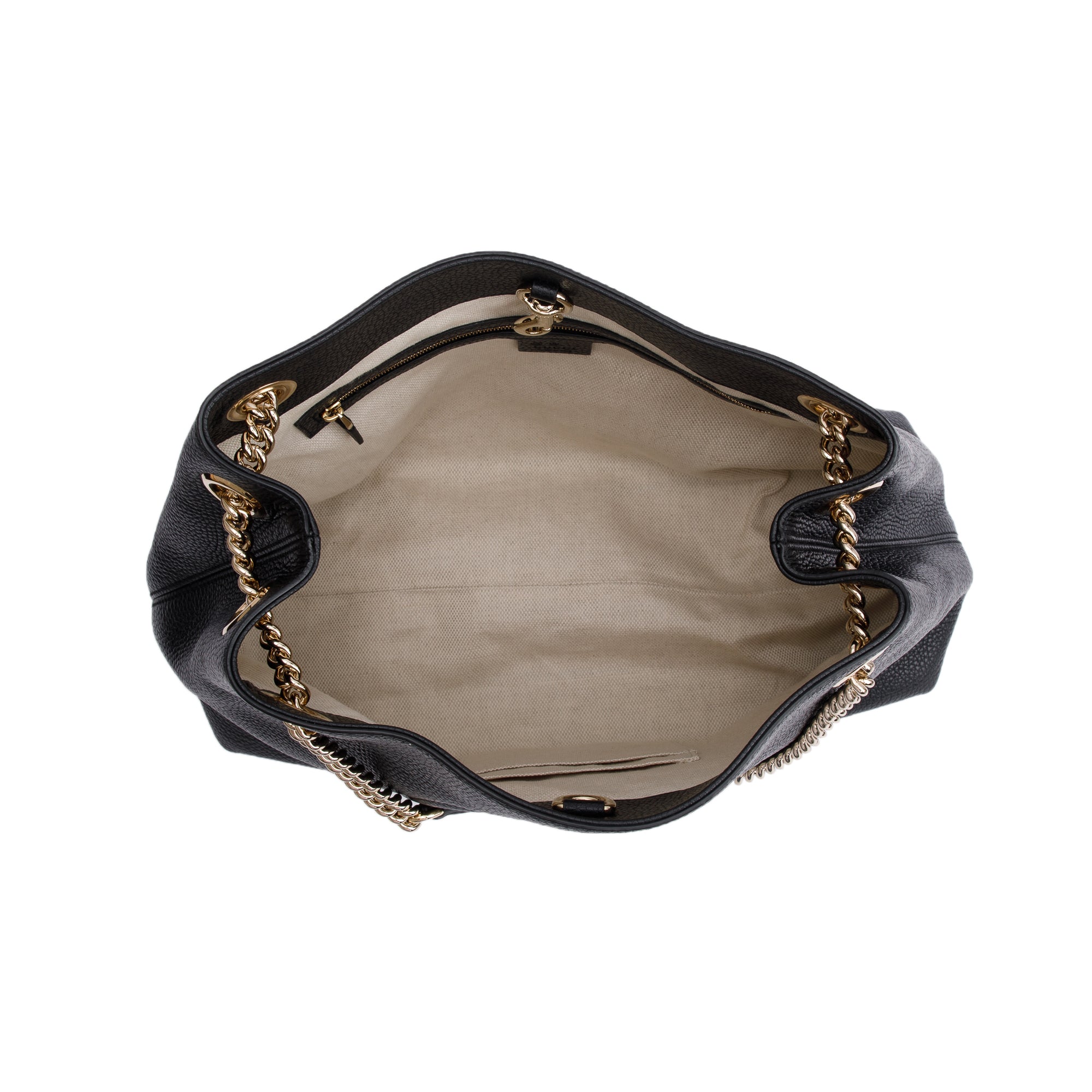 Gucci Black Pebbled Calfksin Leather Medium Soho Chain Tote