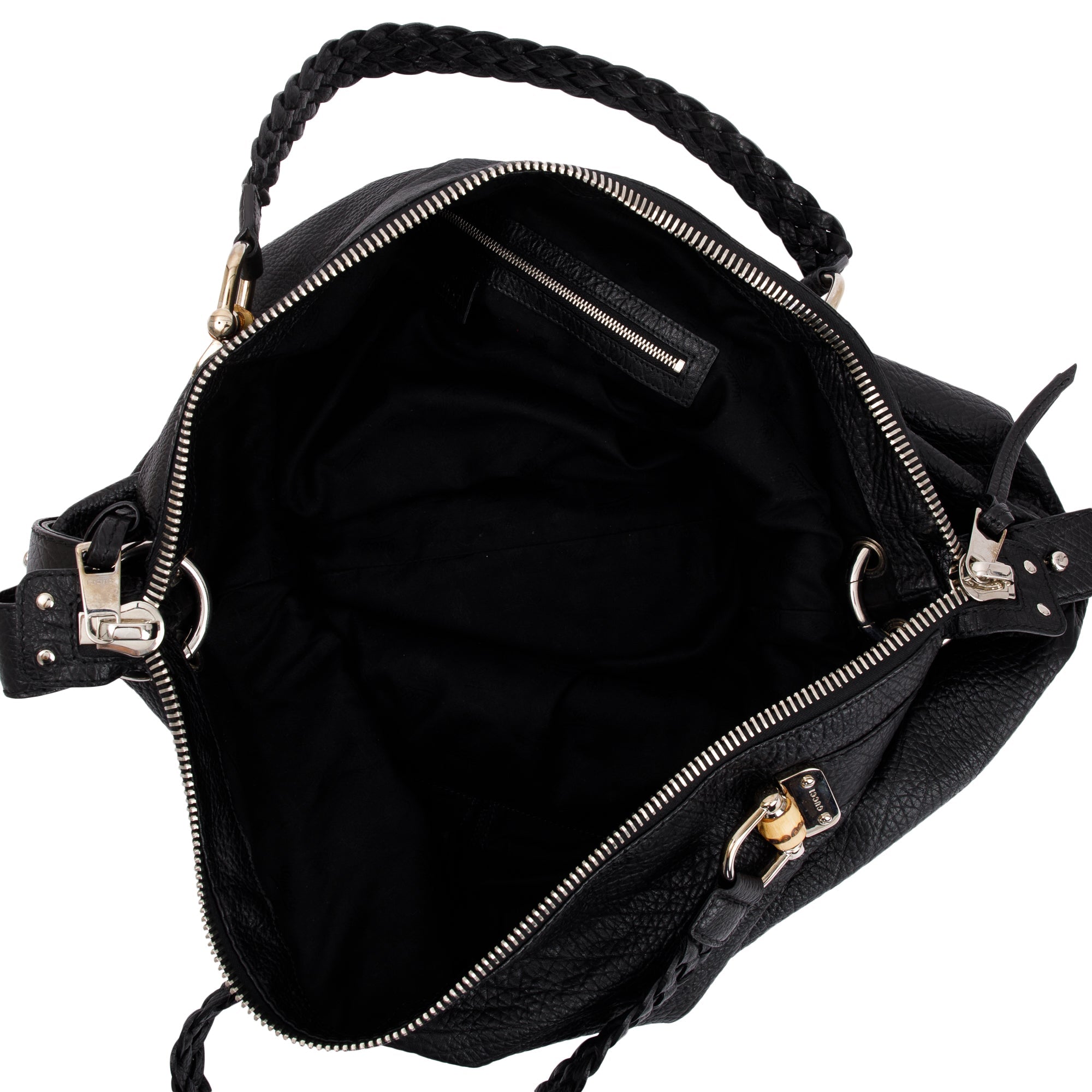 Gucci Black Pebbled Calfskin Leather Large Bamboo Bar Tote