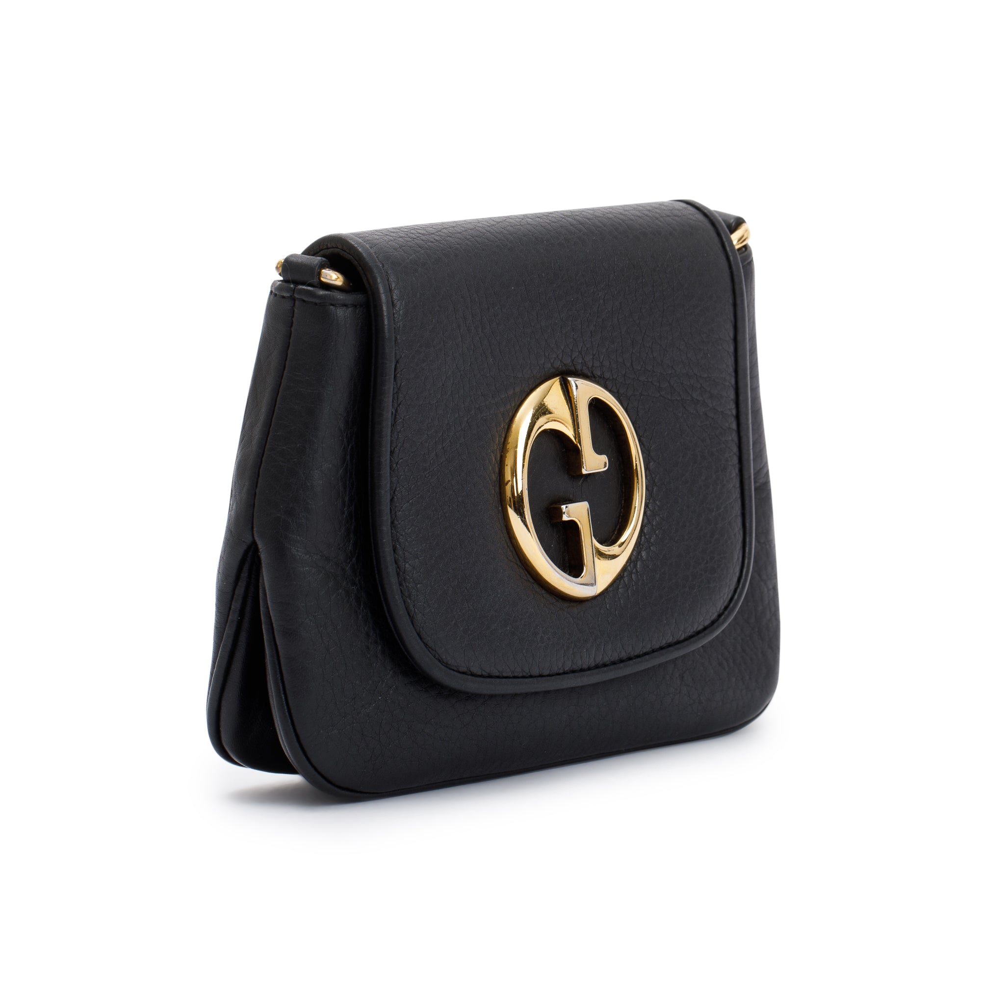 Gucci Black Pebbled Calfskin Leather Small 1973 Chain Shoulder Bag