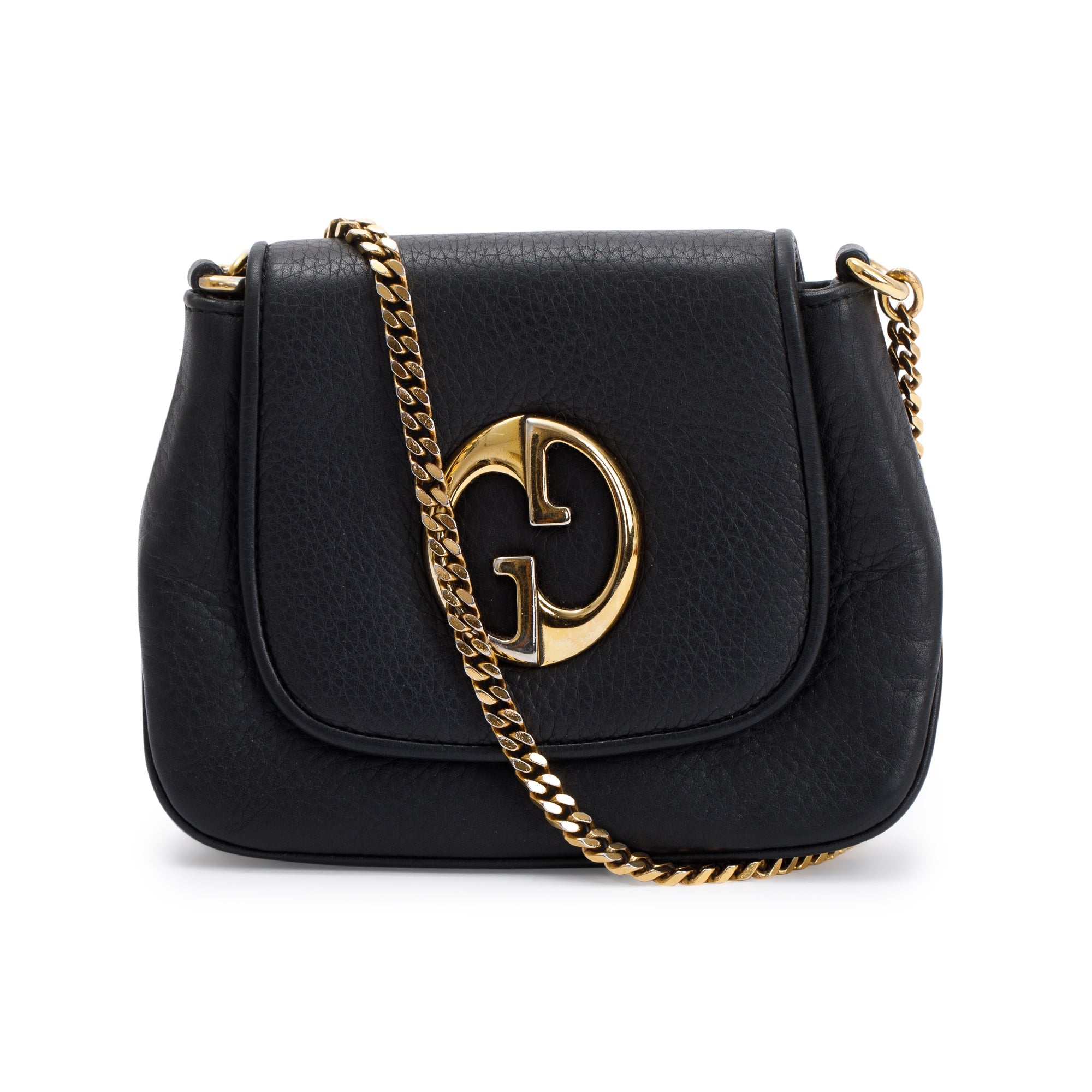 Gucci Black Pebbled Calfskin Leather Small 1973 Chain Shoulder Bag