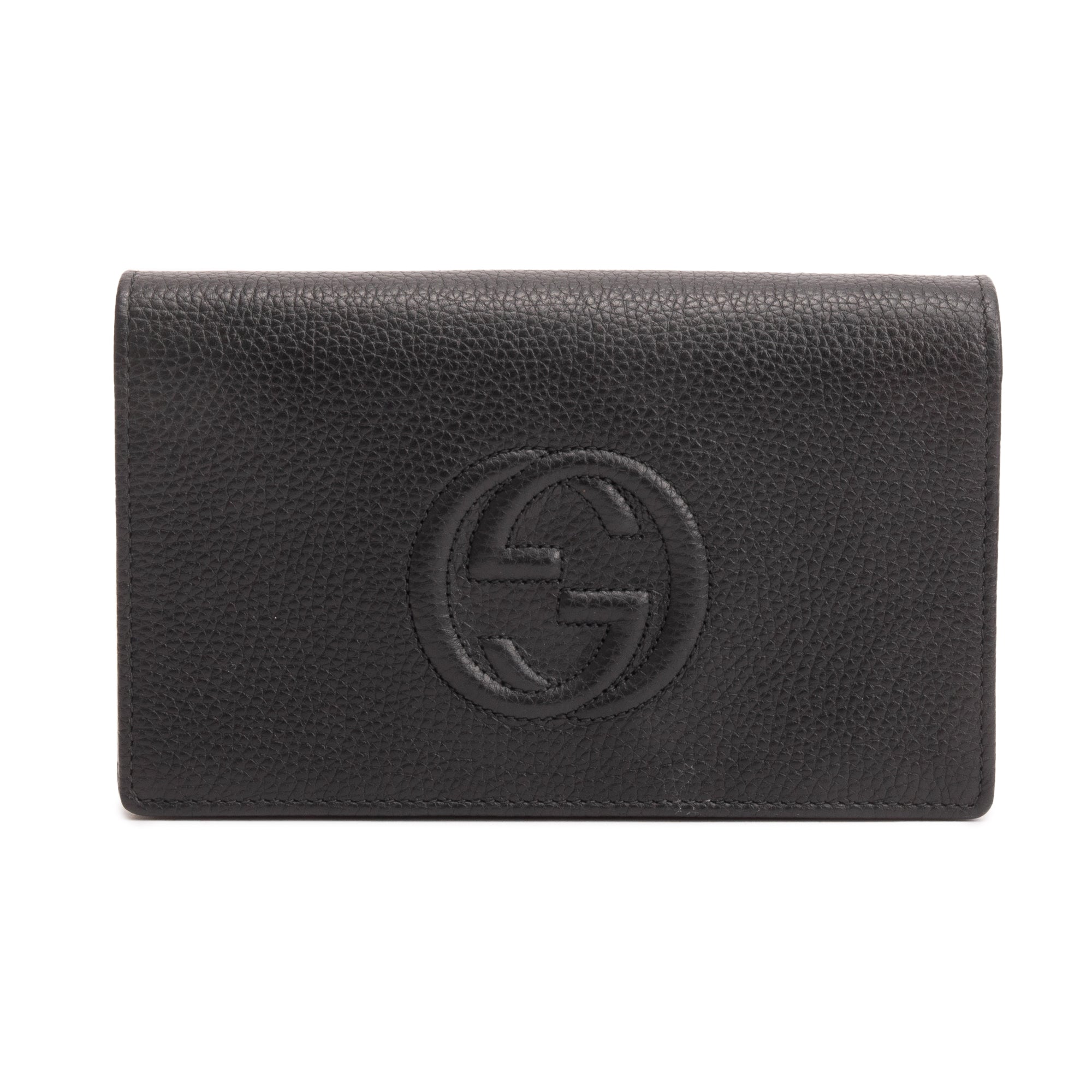 Gucci Black Pebbled Calfskin Soho Wallet On Chain w/ Box