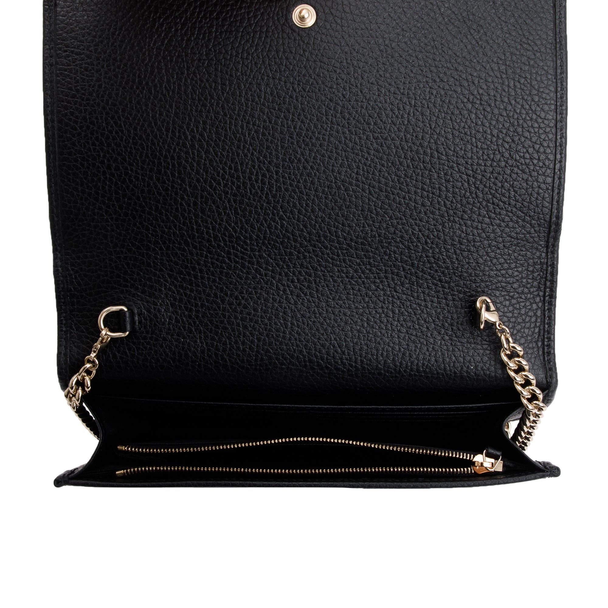 Gucci Black Pebbled Calfskin Soho Wallet On Chain w/ Box