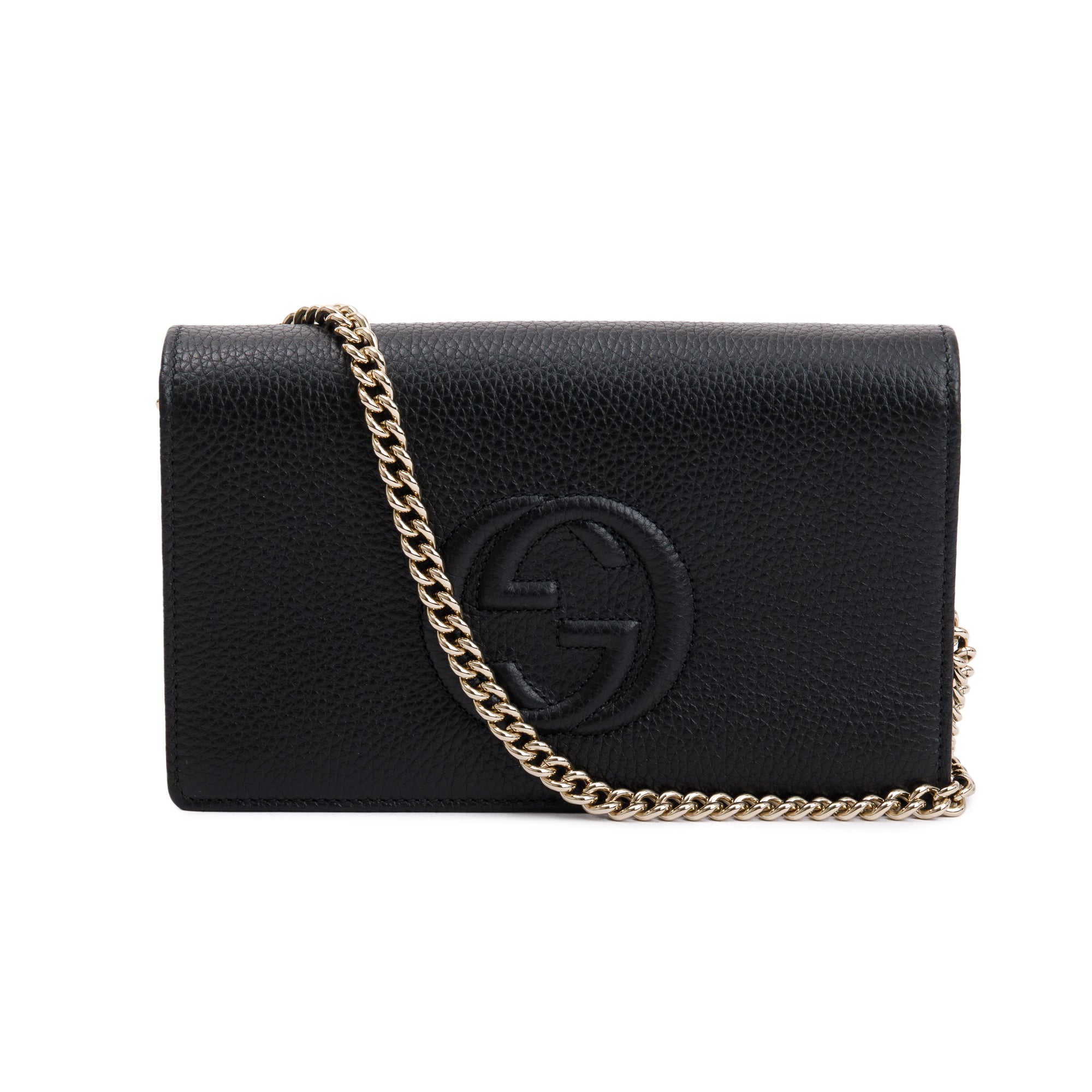 Gucci Black Pebbled Calfskin Soho Wallet On Chain w/ Box