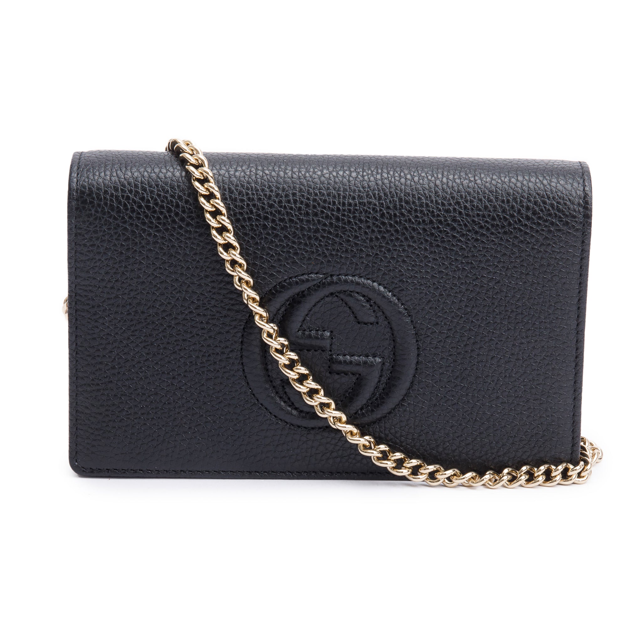 Gucci Black Pebbled Calfskin Soho Wallet On Chain w/ Box