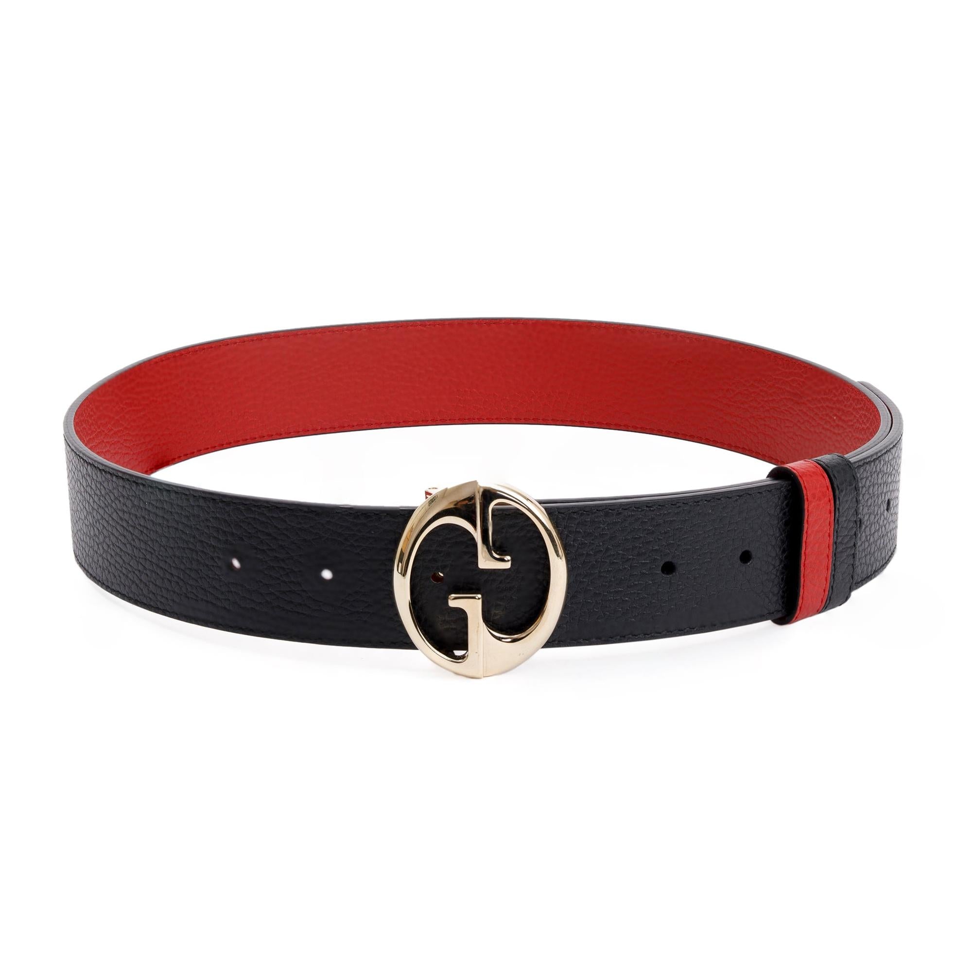 Gucci Black & Red Calfskin Leather 1973 Reversible Leather Belt