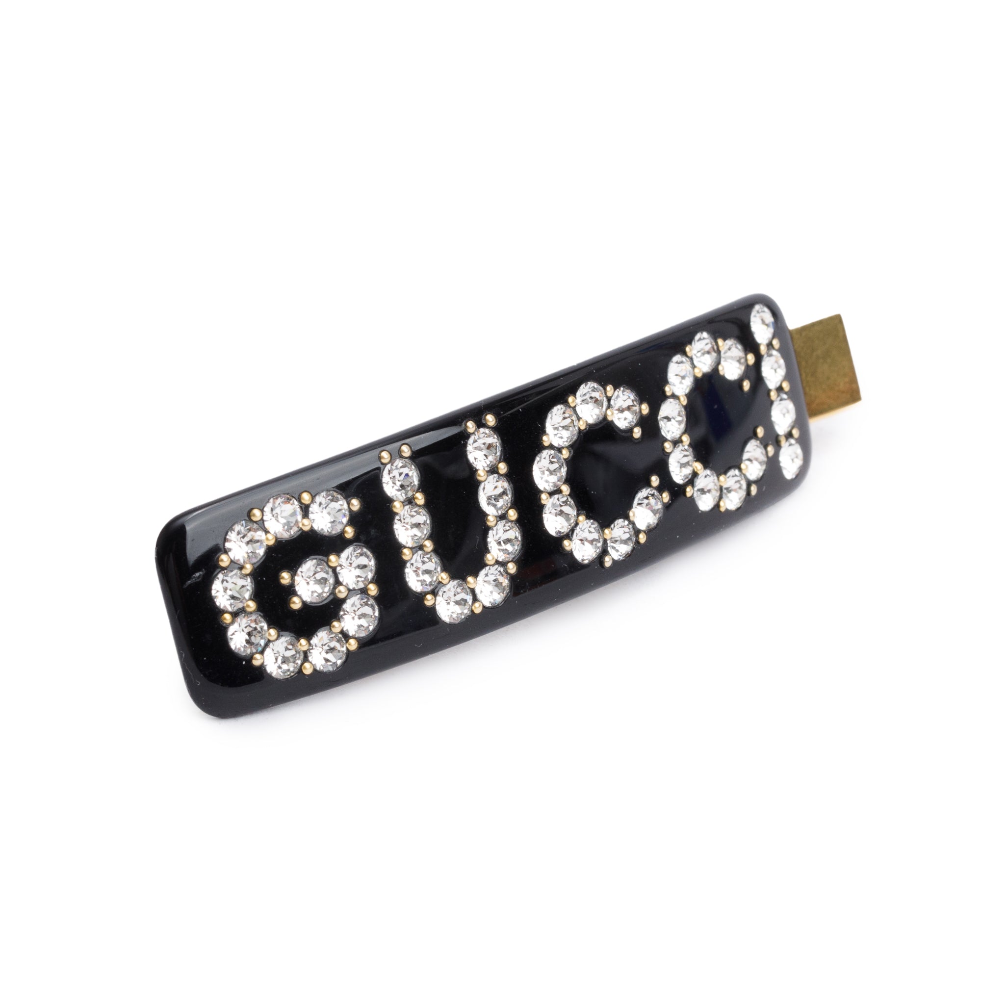 Gucci Black Resin Crystal Embellished Single Hair Clip w/ Box