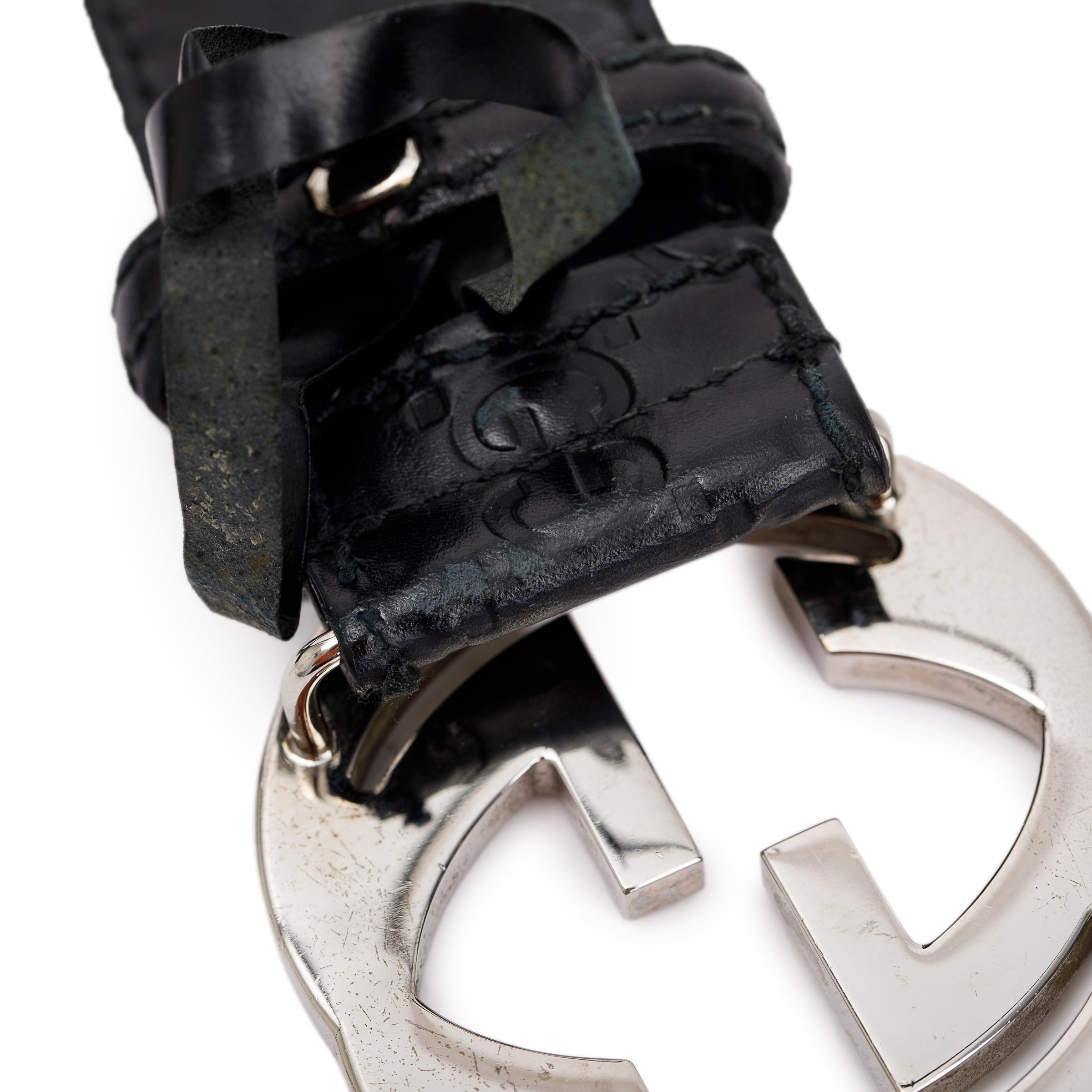 Gucci Black Signature Leather Belt with Double G Buckle, Size 85 34