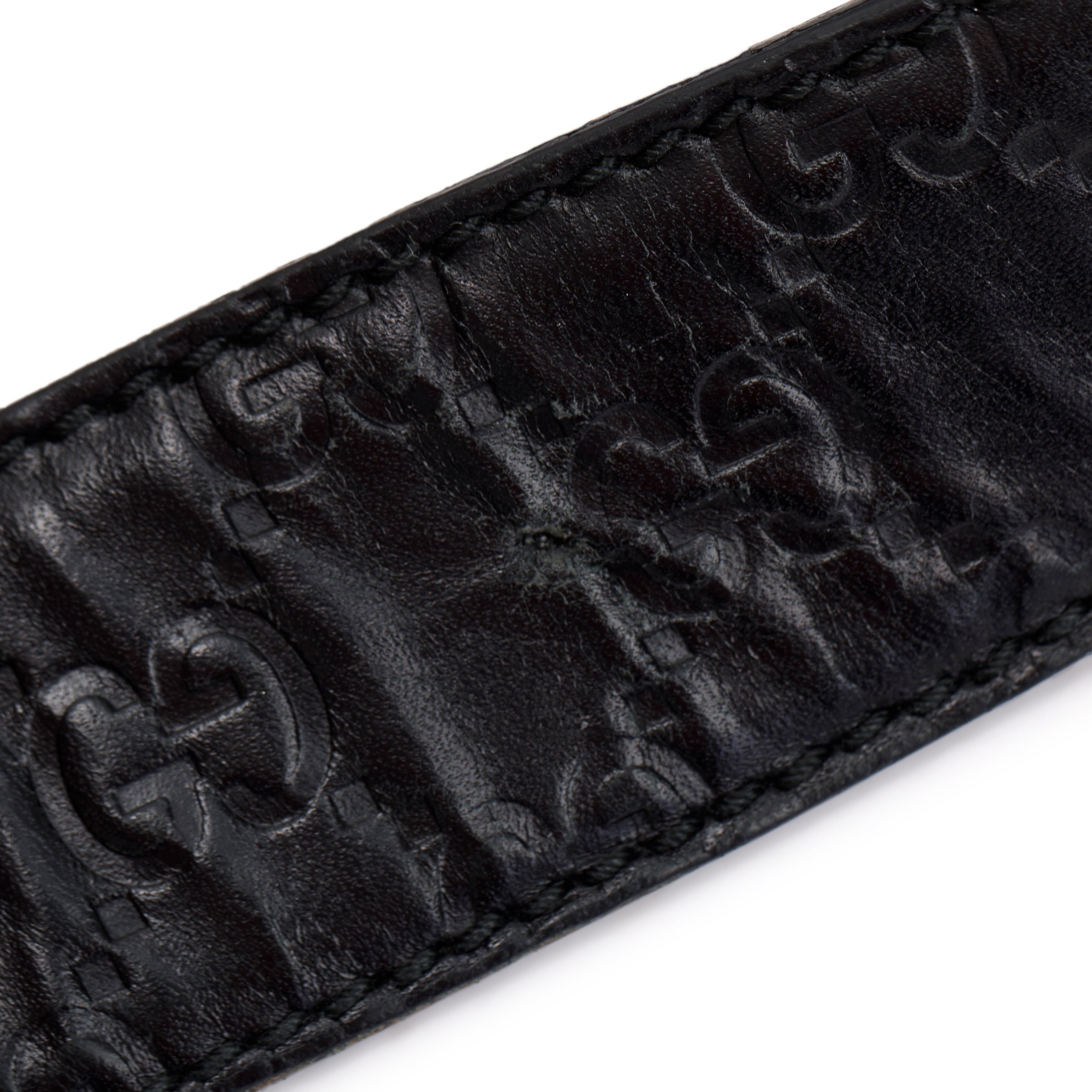 Gucci Black Signature Leather Belt with Double G Buckle, Size 85 34