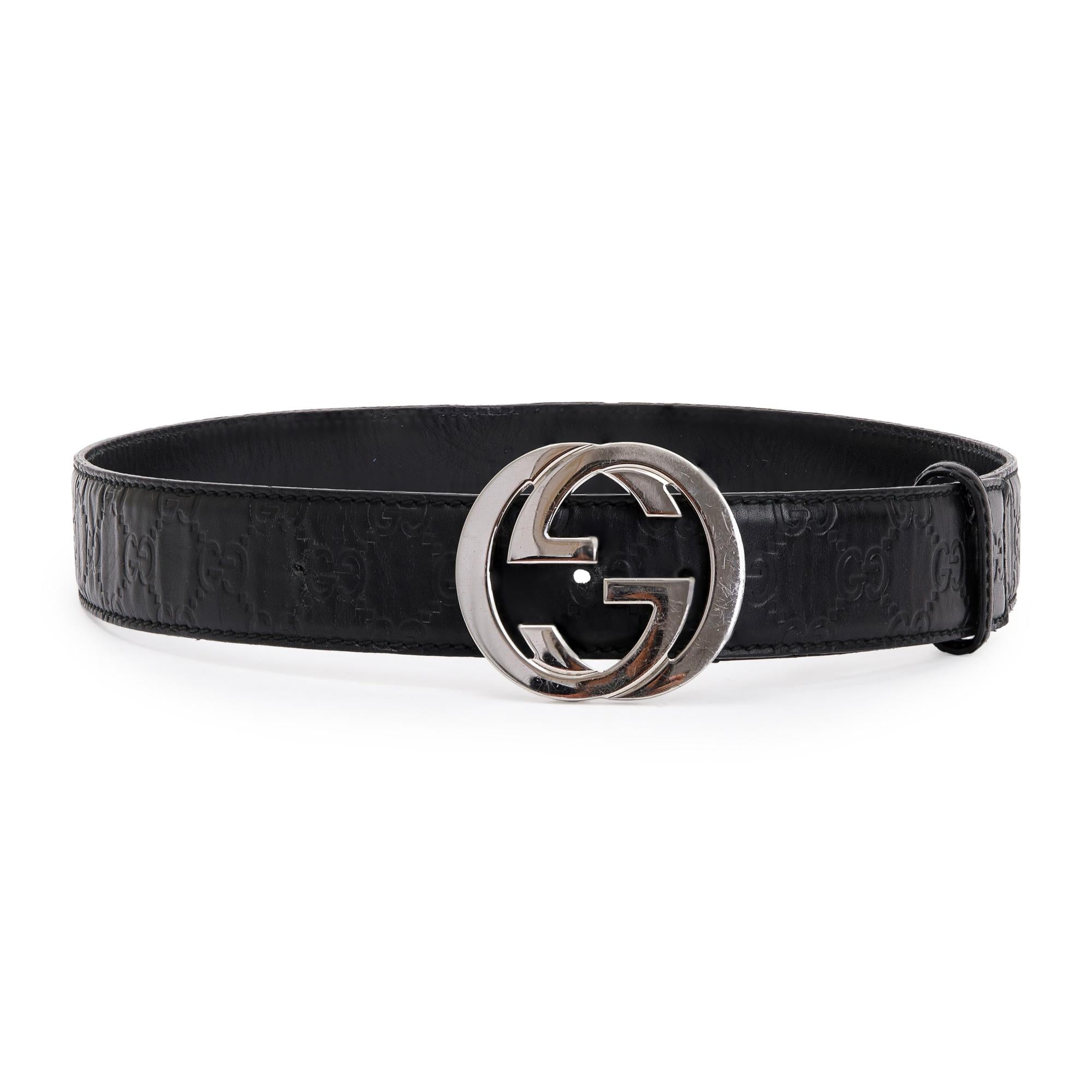 Gucci Black Signature Leather Belt with Double G Buckle, Size 85 34