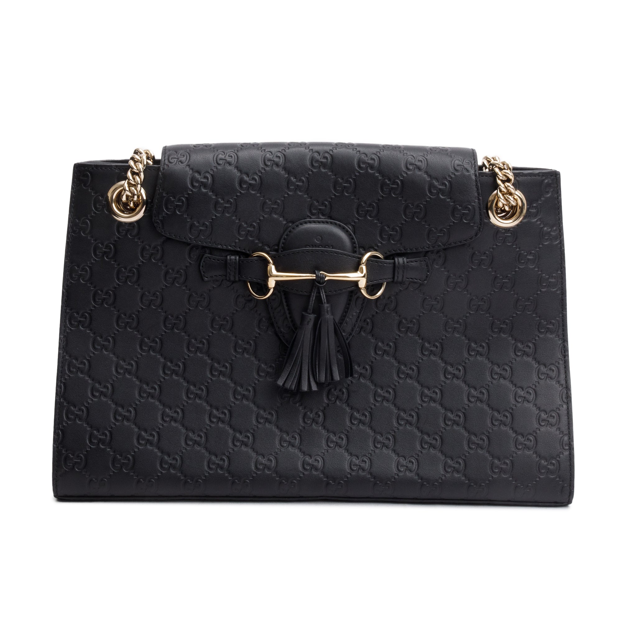 Gucci Black Signature Leather Large Emily Chain Shoulder Bag
