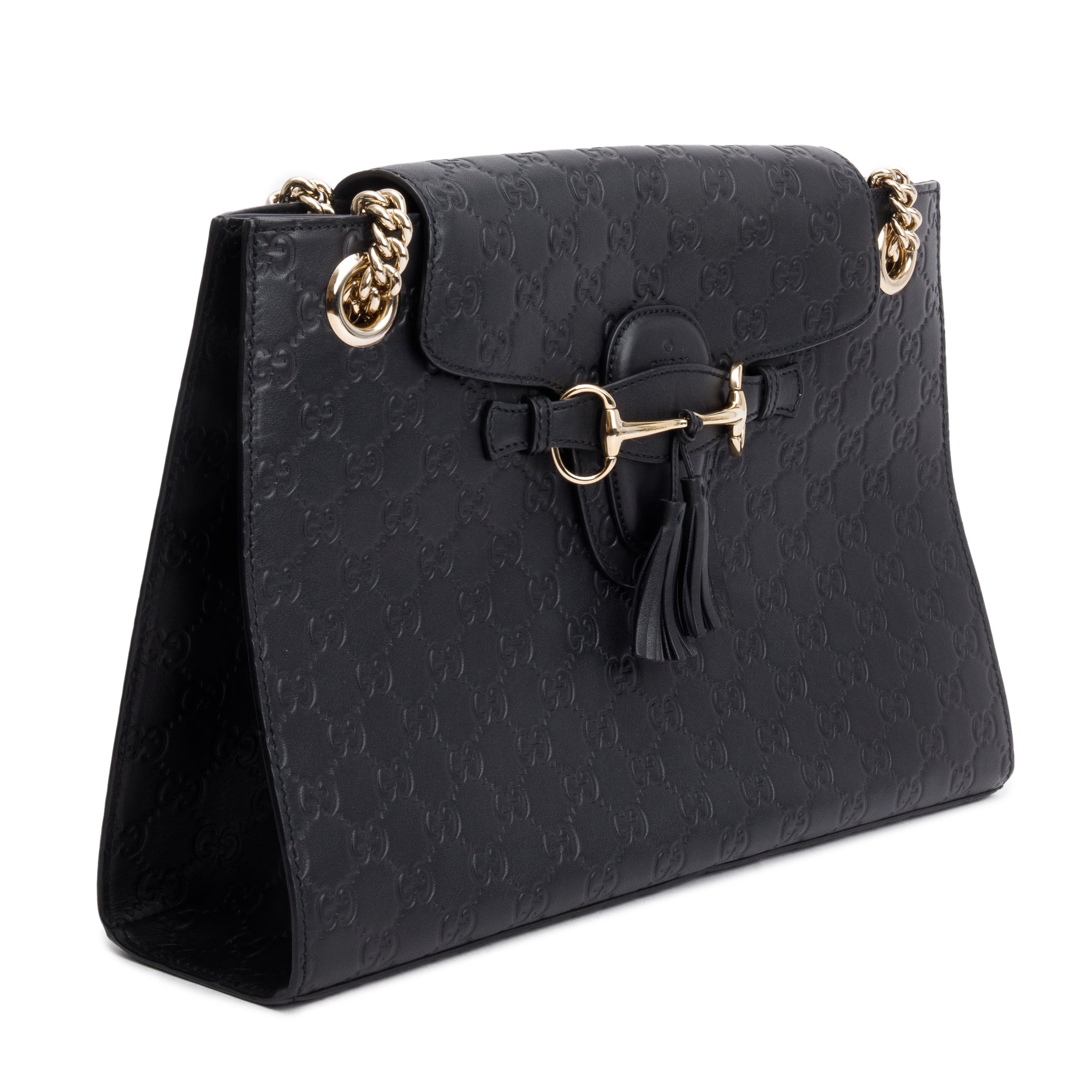 Gucci Black Signature Leather Large Emily Chain Shoulder Bag
