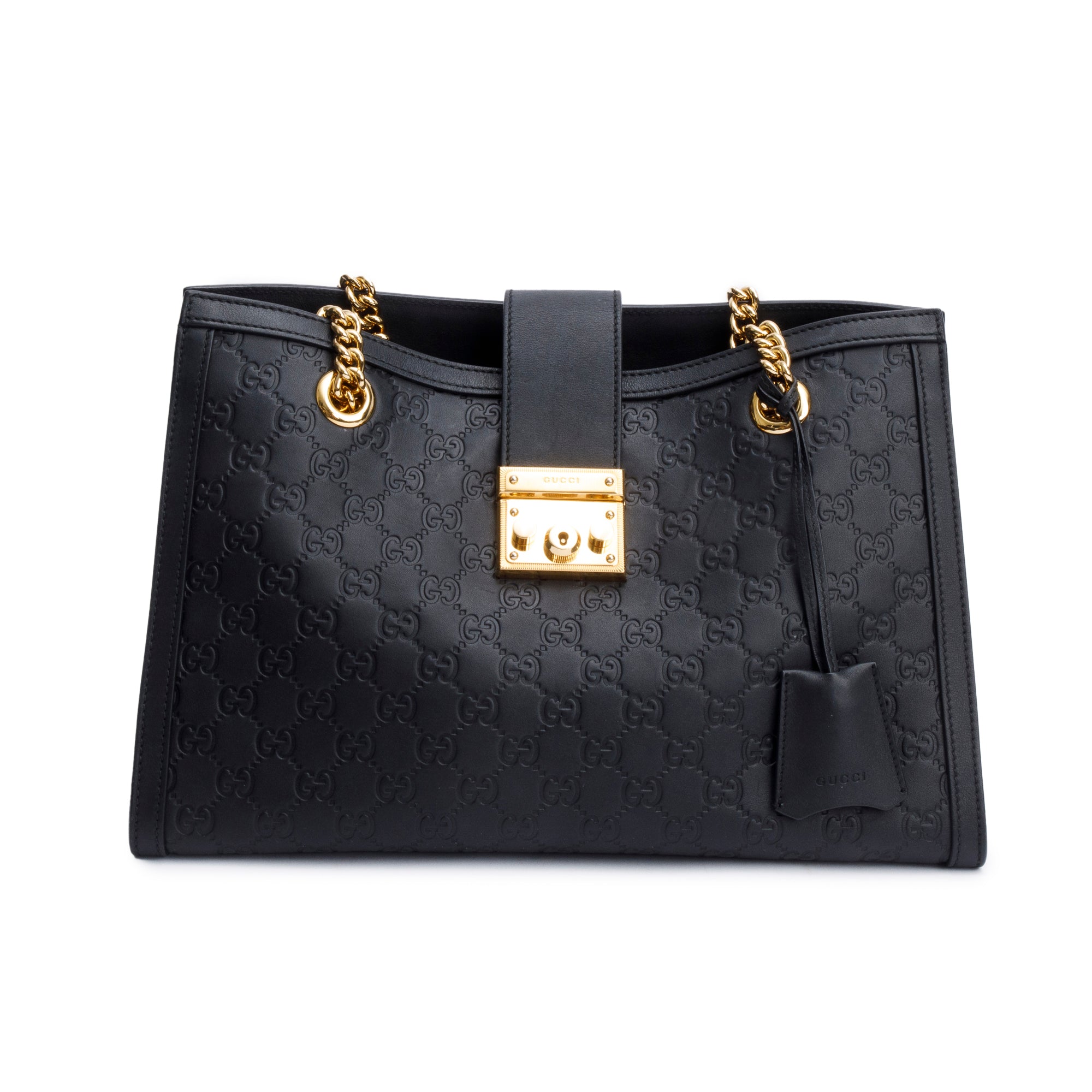Gucci Black Signature Leather Medium Padlock Shoulder Bag