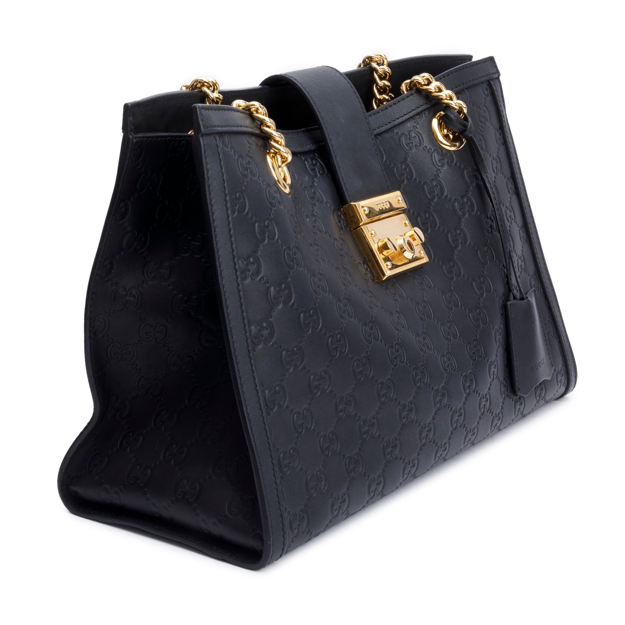 Gucci Black Signature Leather Medium Padlock Shoulder Bag