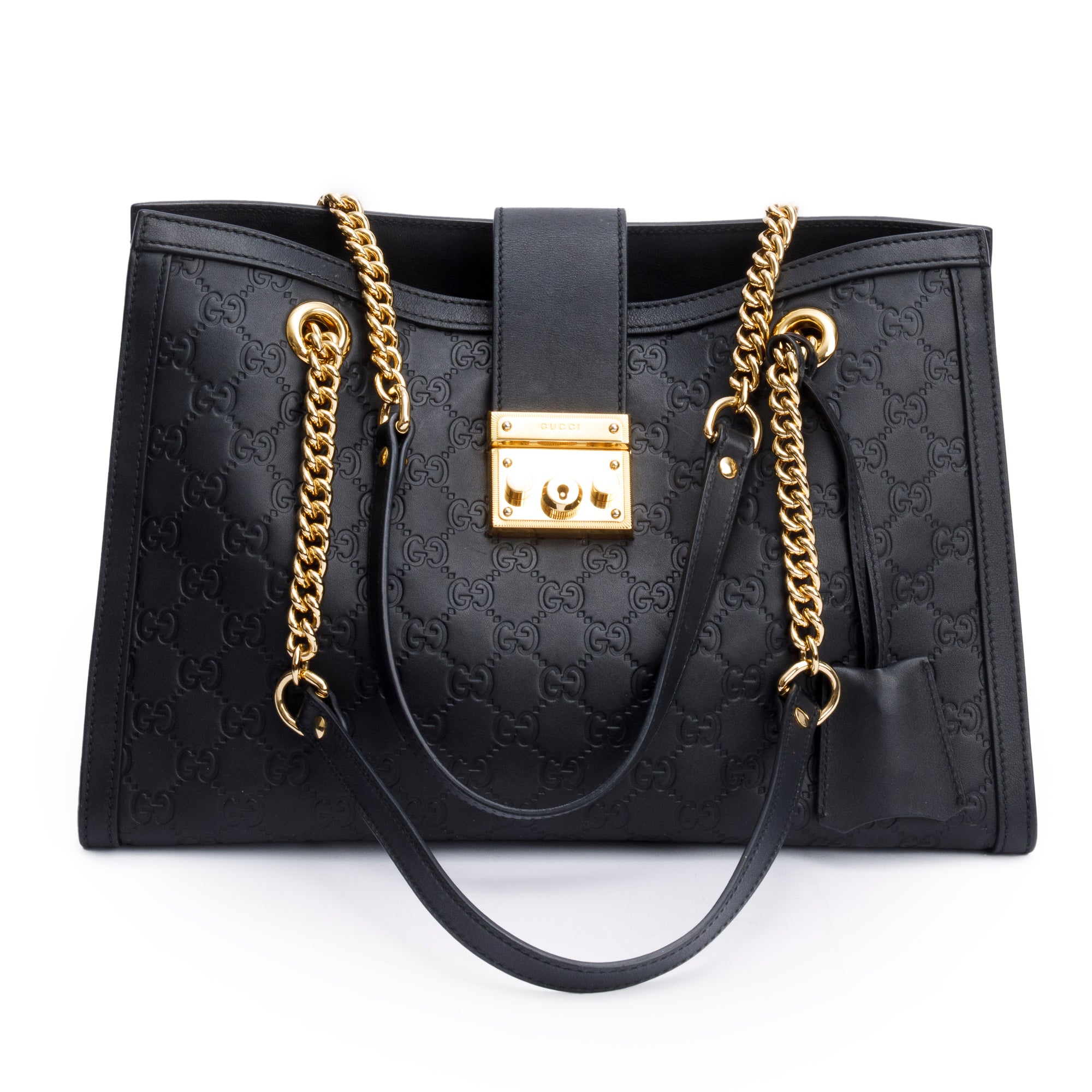 Gucci Black Signature Leather Medium Padlock Shoulder Bag