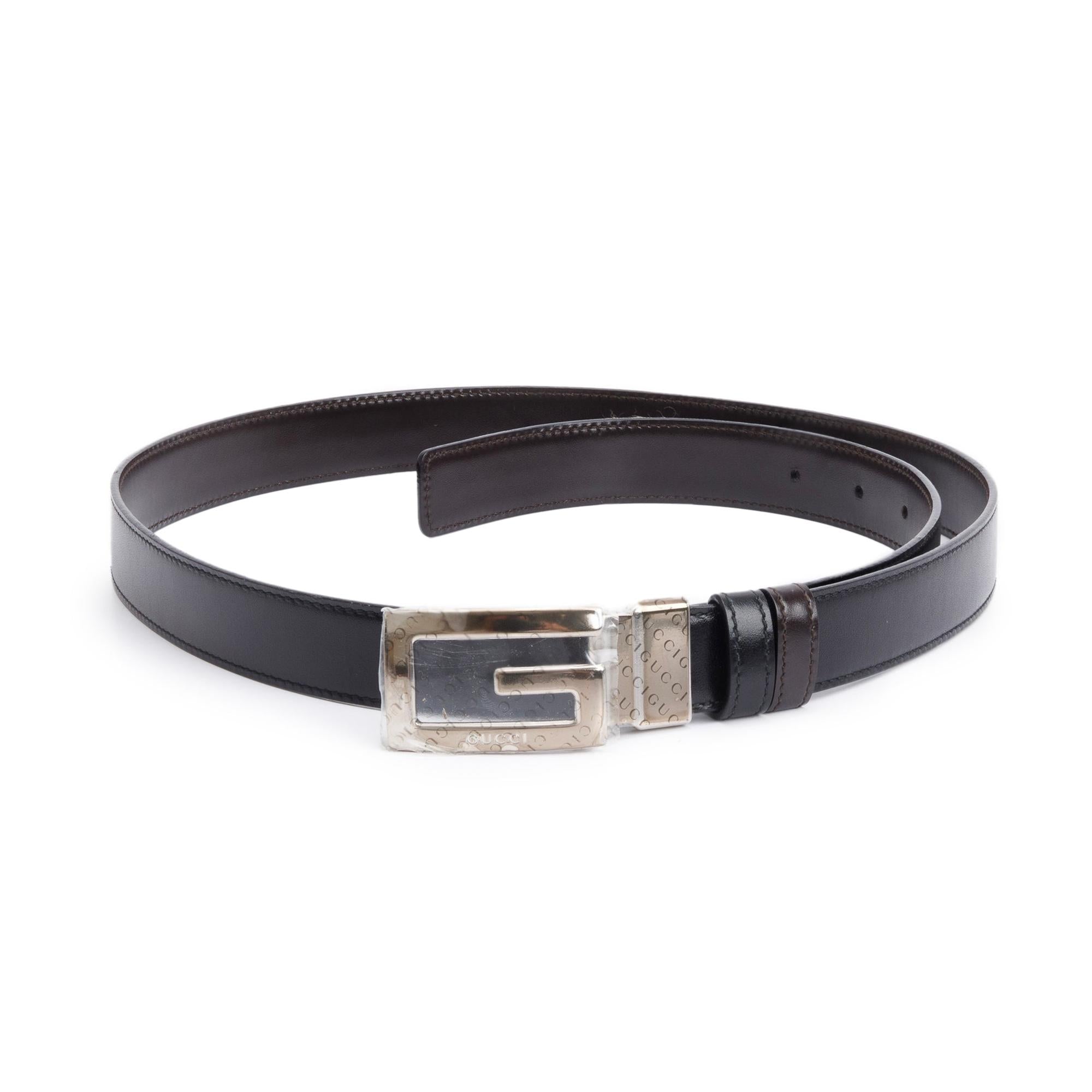 Gucci Black Smooth Leather Recatngular G Buckle Belt 100 40
