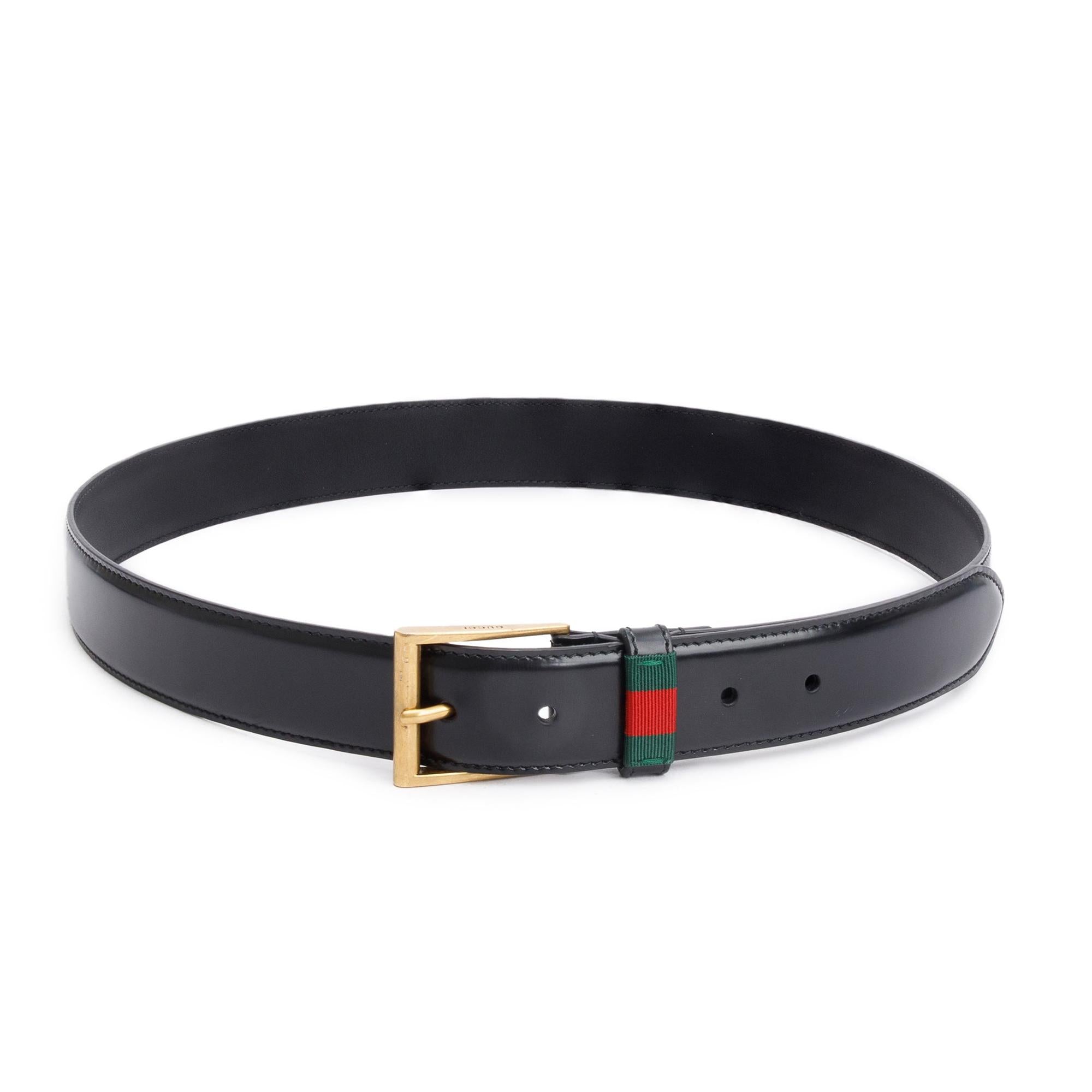 Gucci Black Smooth Leather Web Tang Buckle Belt, 95 38